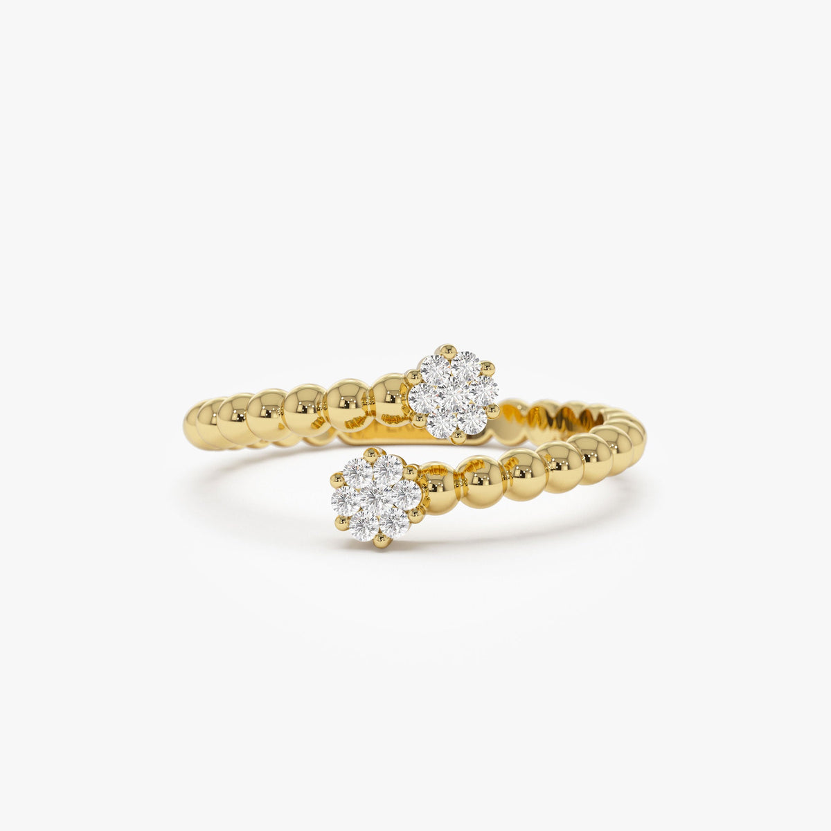 OBFJ1228 - Beaded Open Bypass Diamond Illusion Ring ring in selectable metal and diamond options - Roselle Jewelry view 1