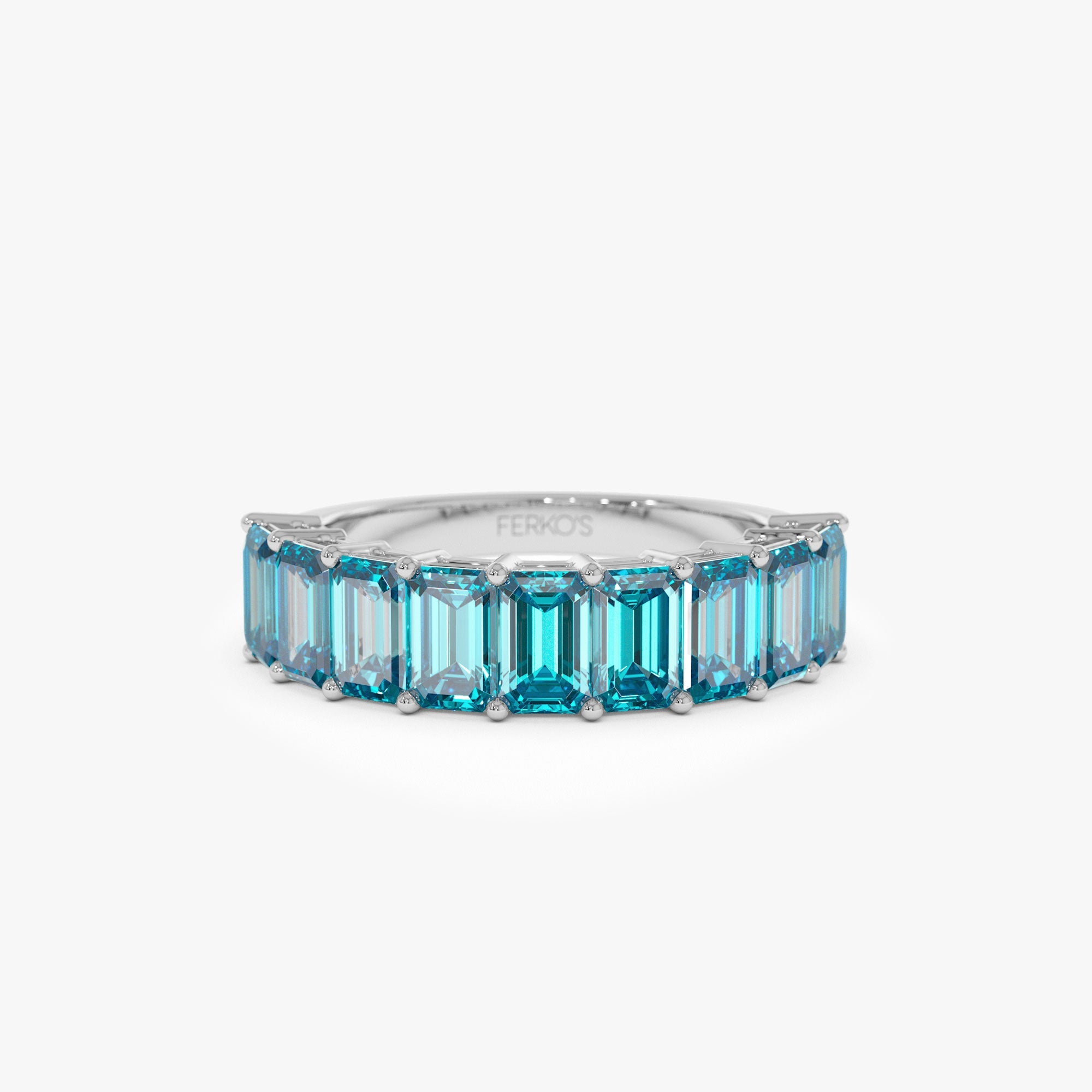 OBFJ1319 - 14k Emerald Cut Swiss Blue Topaz Nine Stone Ring 3.00ctw 7
