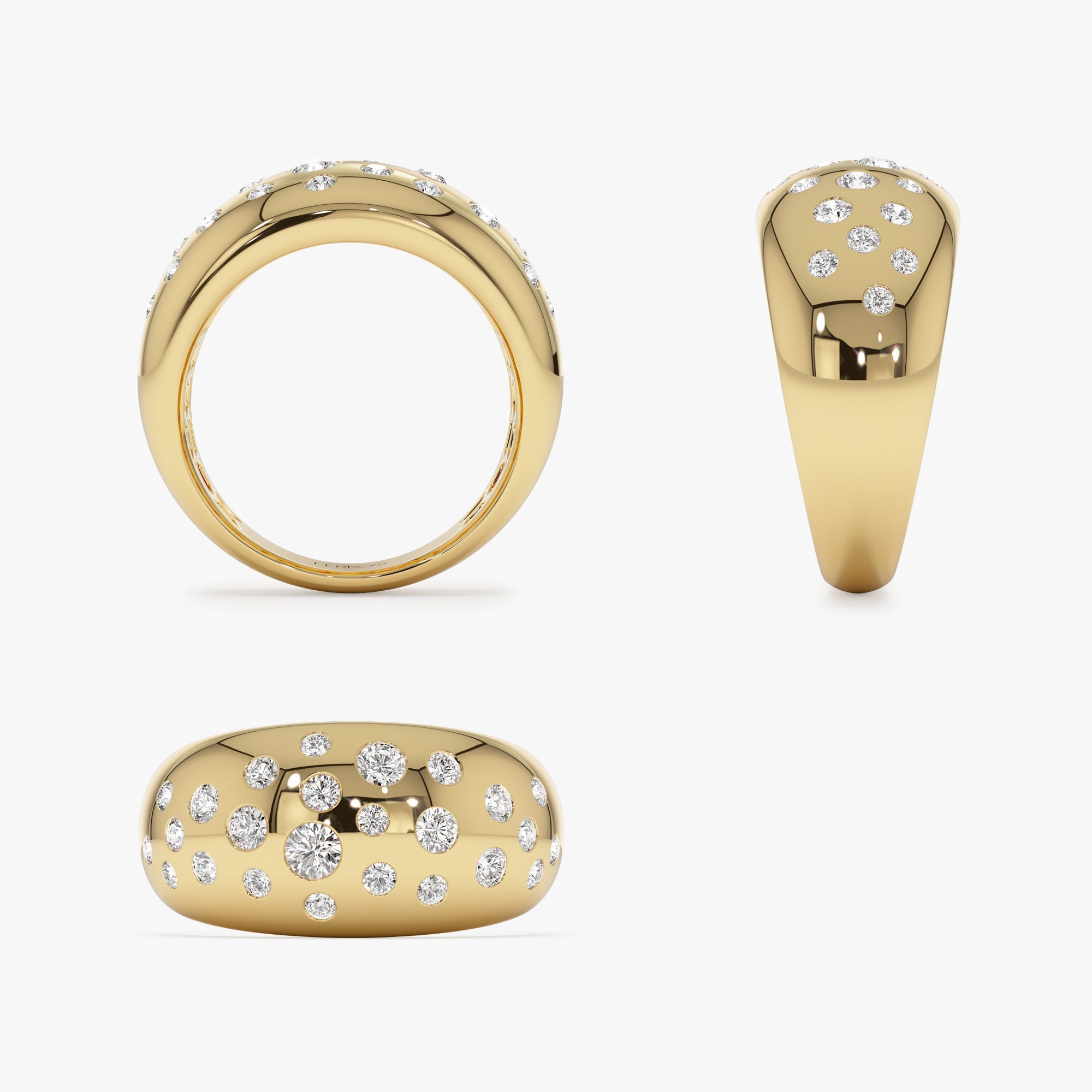 OBFJ1046 - 14k Gold Flush Setting Cluster Dome Ring 12