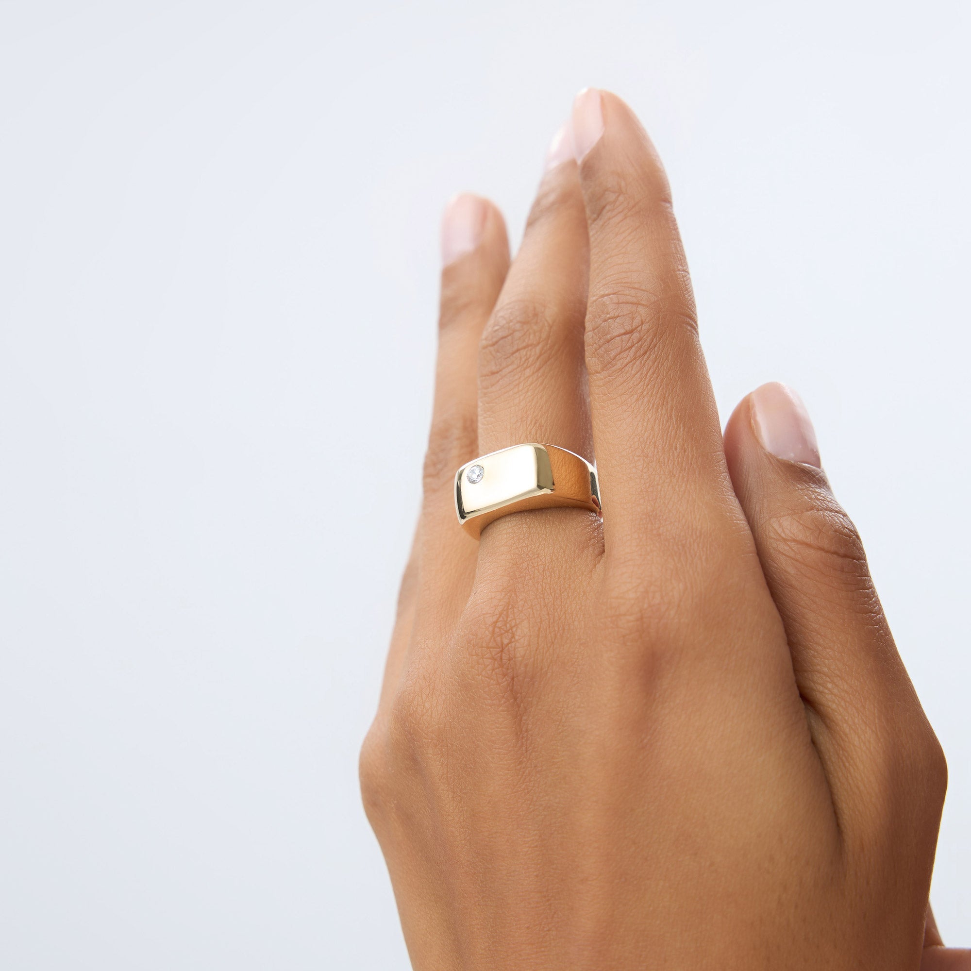 OBFJ0958 - 14K Gold Rectangular Diamond Signet Ring 6