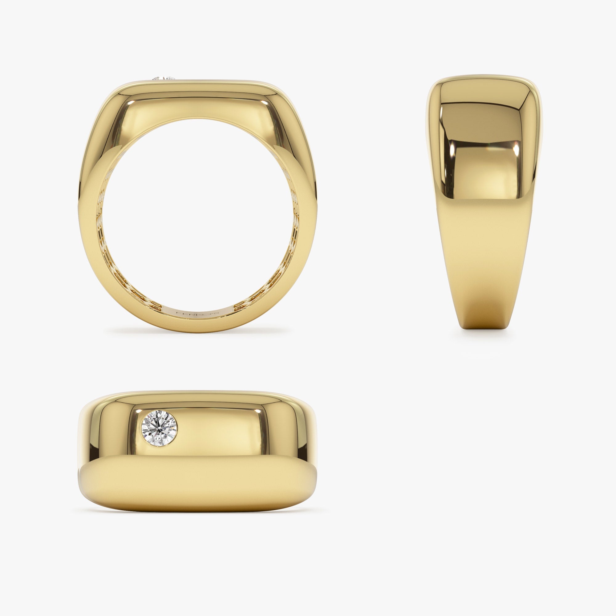 OBFJ0958 - 14K Gold Rectangular Diamond Signet Ring 11