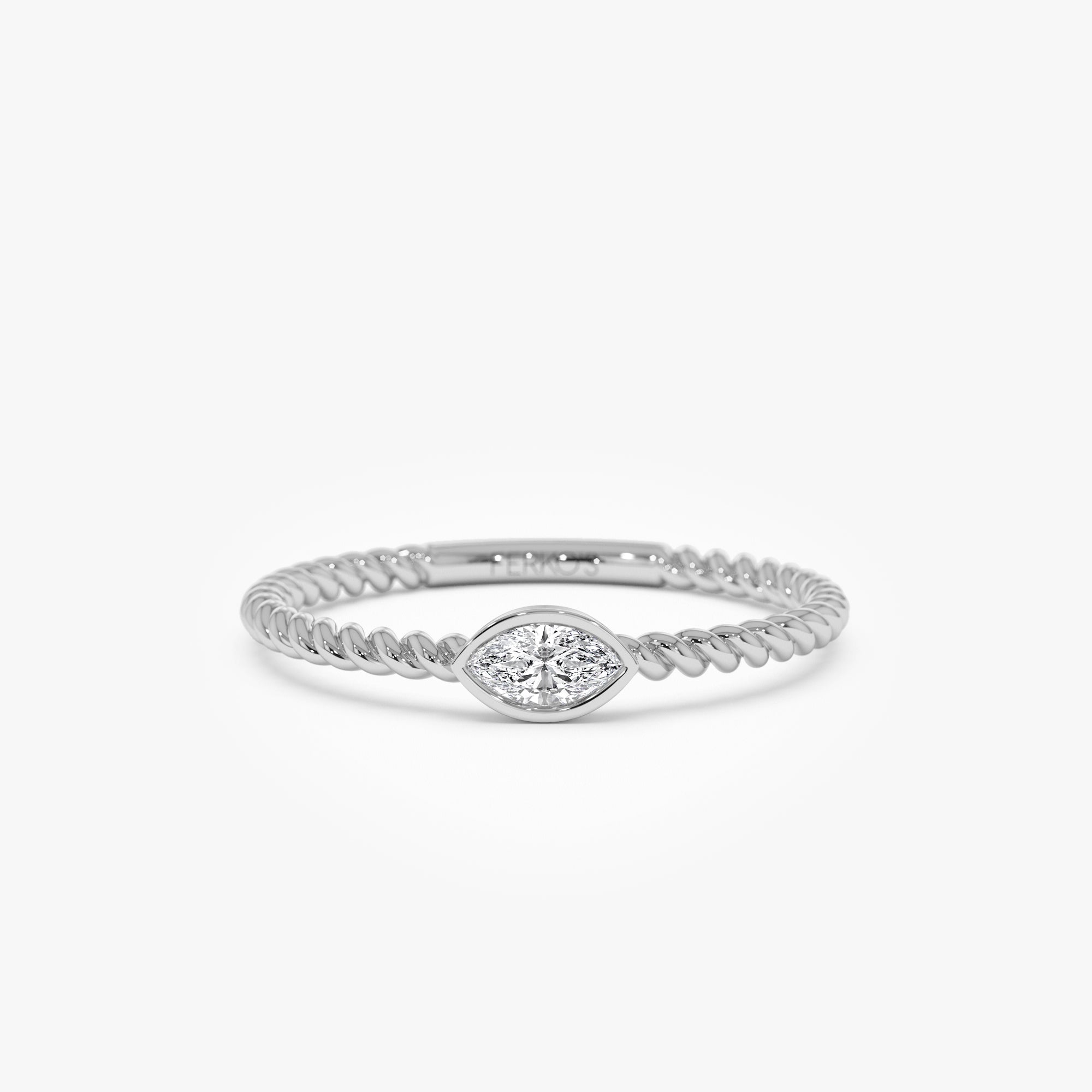 OBFJ0941 - 14kt Bezel Marquise Diamond Rope ring 7