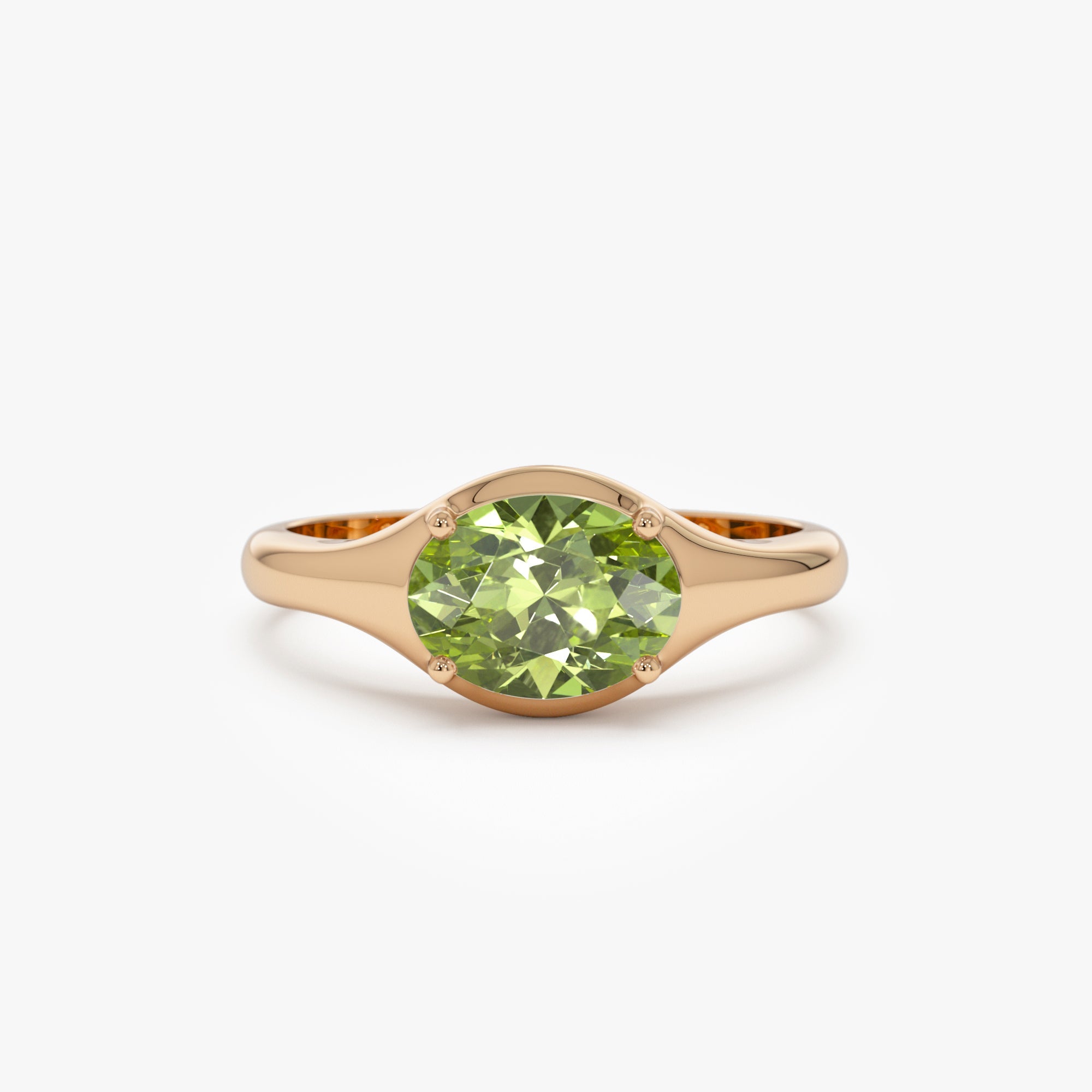 OBFJ0782 - 14K Oval Shape Prong Setting Peridot Ring 5