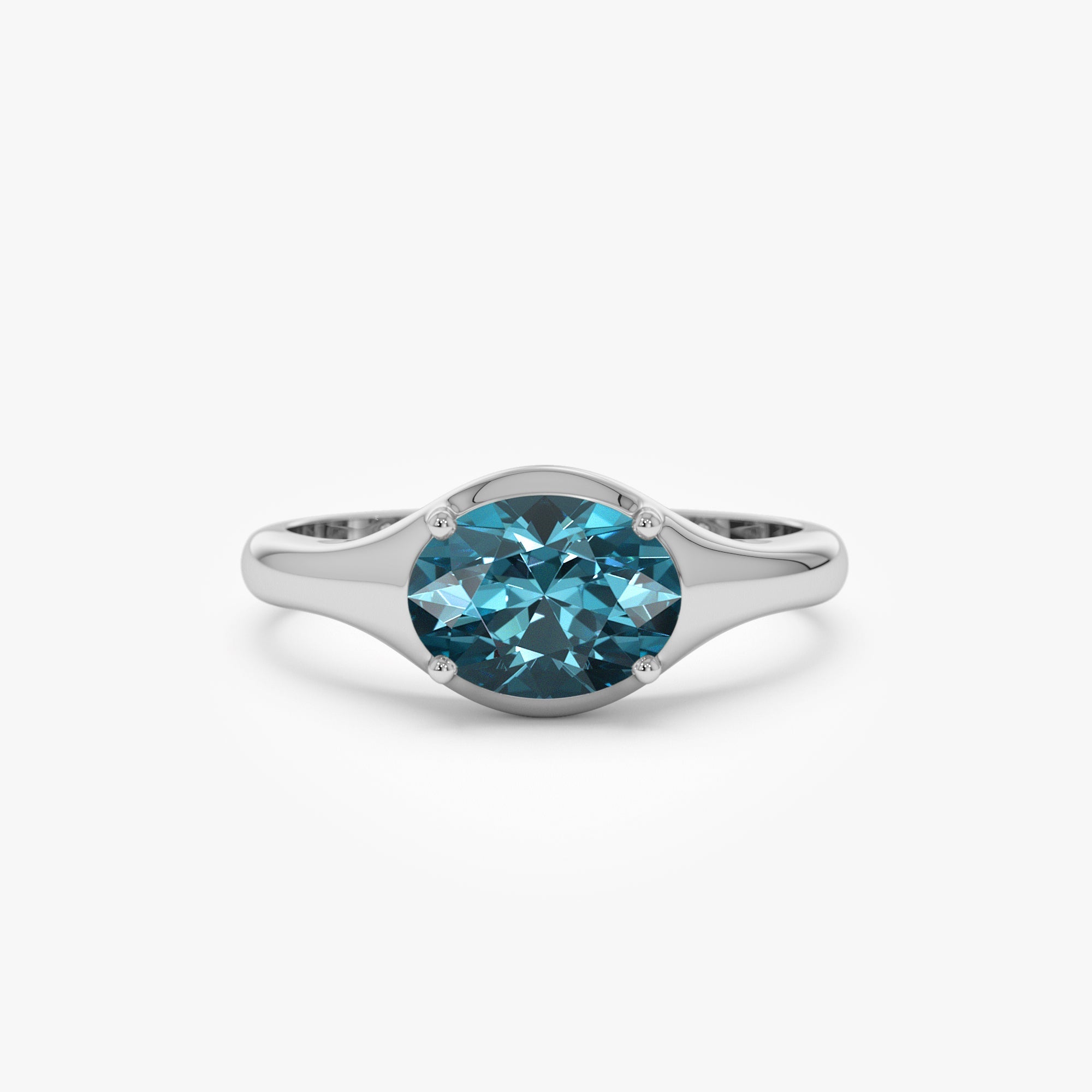 OBFJ0785 - Oval Shape Prong Setting London Blue Topaz Ring ring in selectable metal and diamond options - Roselle Jewelry view 6
