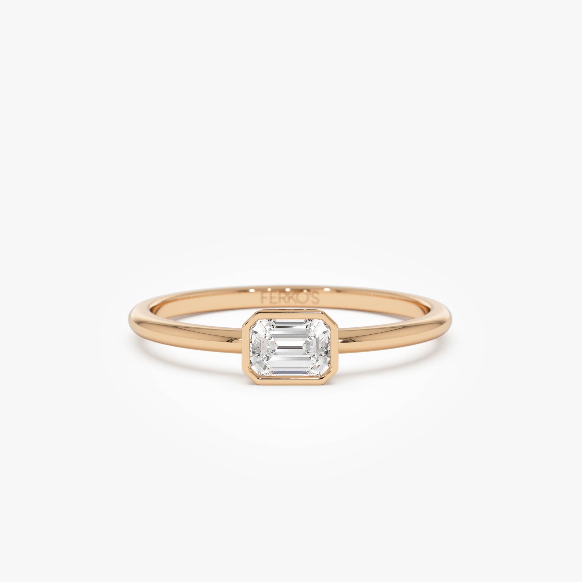 OBFJ0859 - 14k Bezel Set Emerald Cut Diamond Solitaire Ring 6