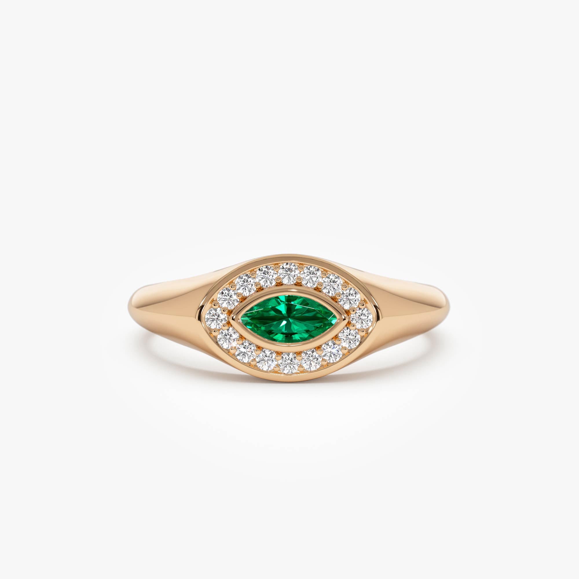 OBFJ0642 - Marquise Emerald Halo Setting Ring ring in selectable metal and diamond options - Roselle Jewelry view 7
