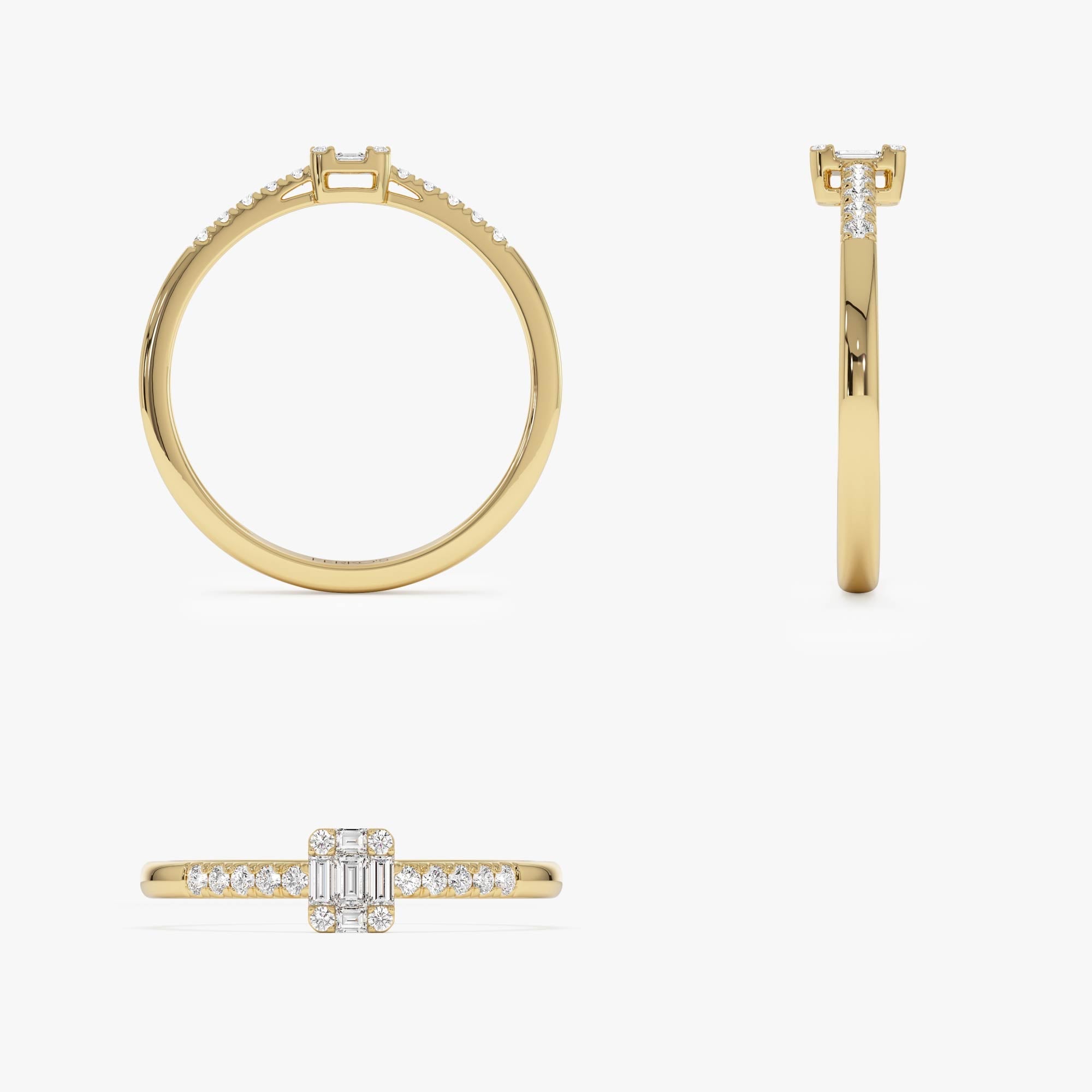 OBFJ0652 - 14k Baguette Diamond Cluster Stacking Pavé Band 9