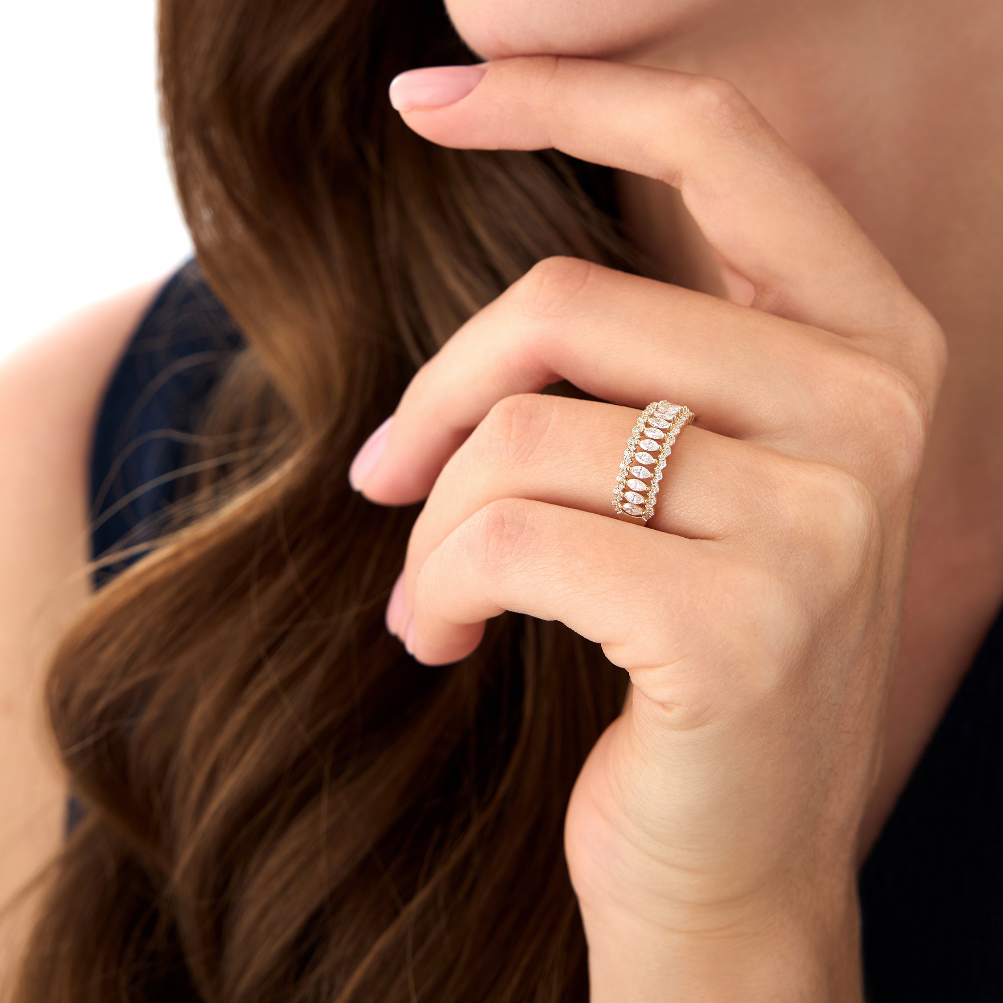 OBFJ0647 - 14k Wide Marquise Diamond Band with Pavé Accents 5