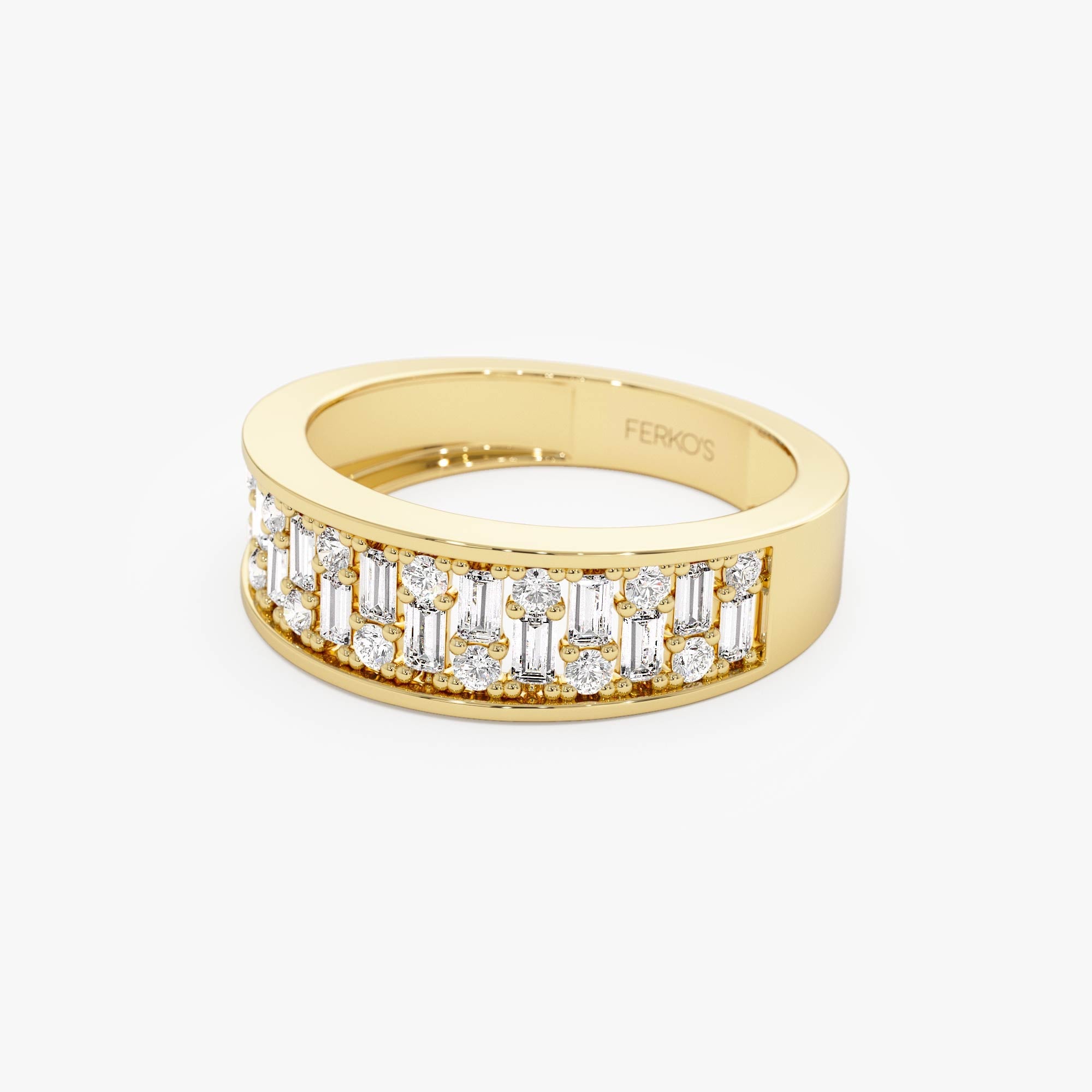 OBFJ0693 - 14k Baguette and Round Diamond Unique Statement Ring 7