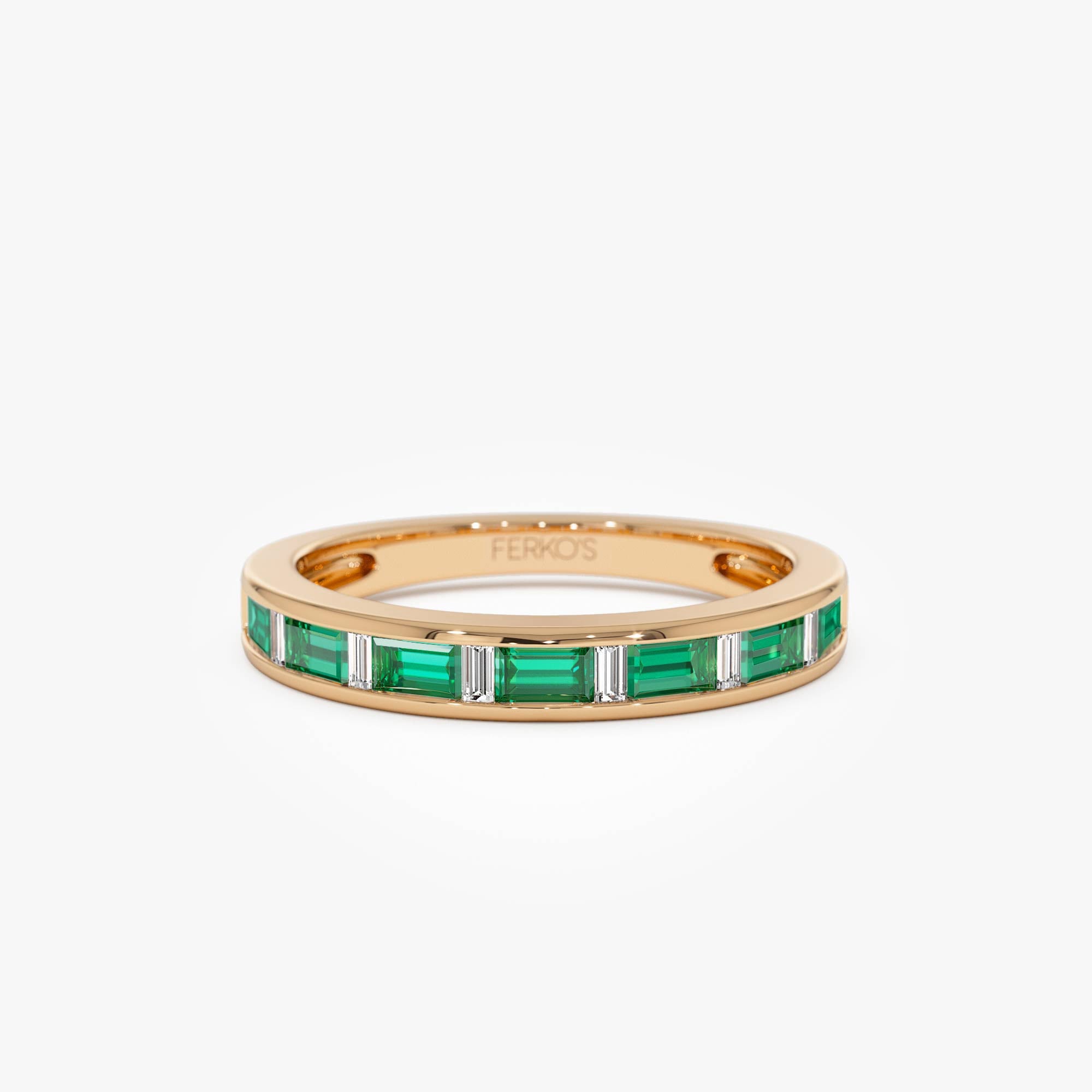 OBFJ0690 - Baguette Diamond & Emerald Ring ring in selectable metal and diamond options - Roselle Jewelry view 7