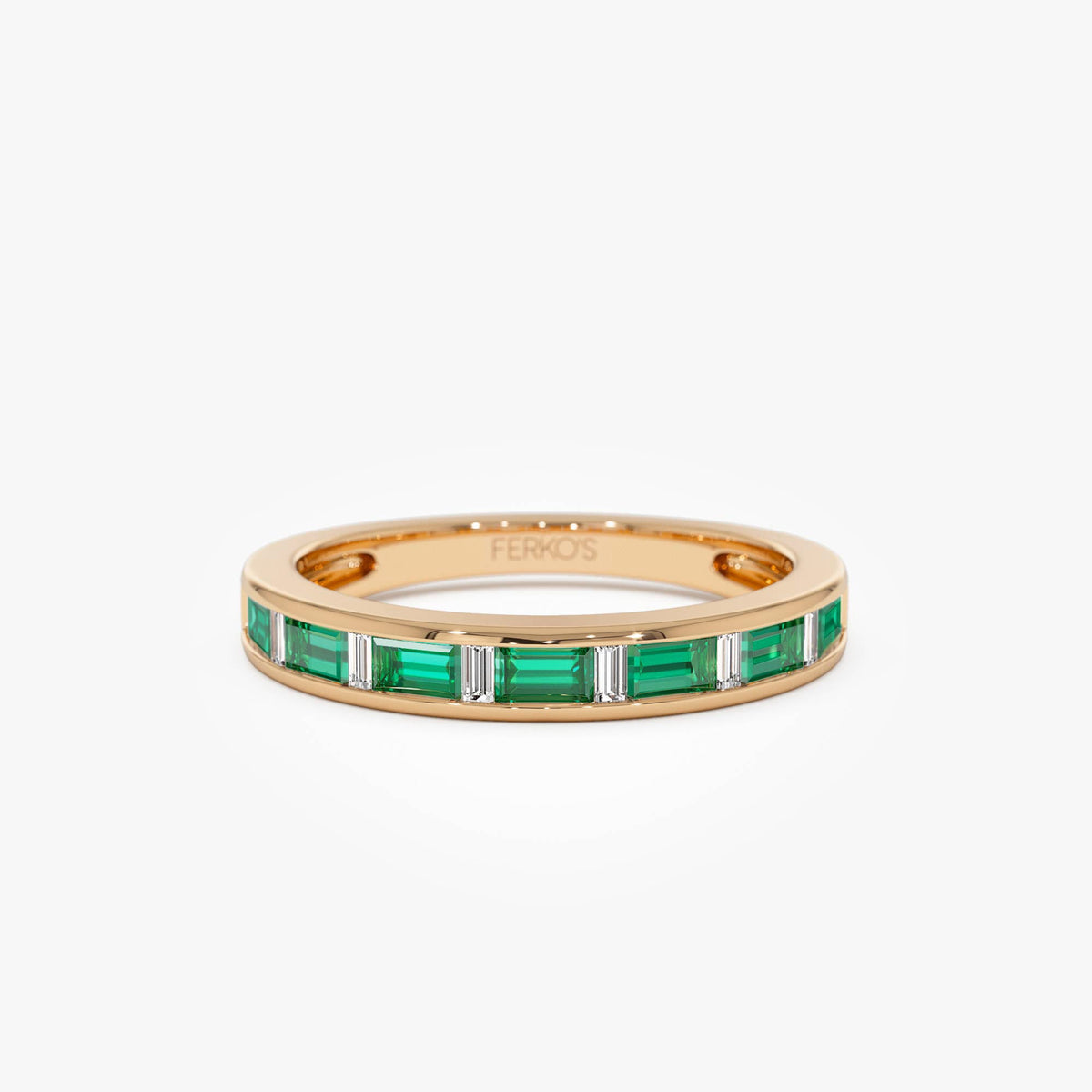 OBFJ0690 - Baguette Diamond & Emerald Ring ring in selectable metal and diamond options - Roselle Jewelry view 7