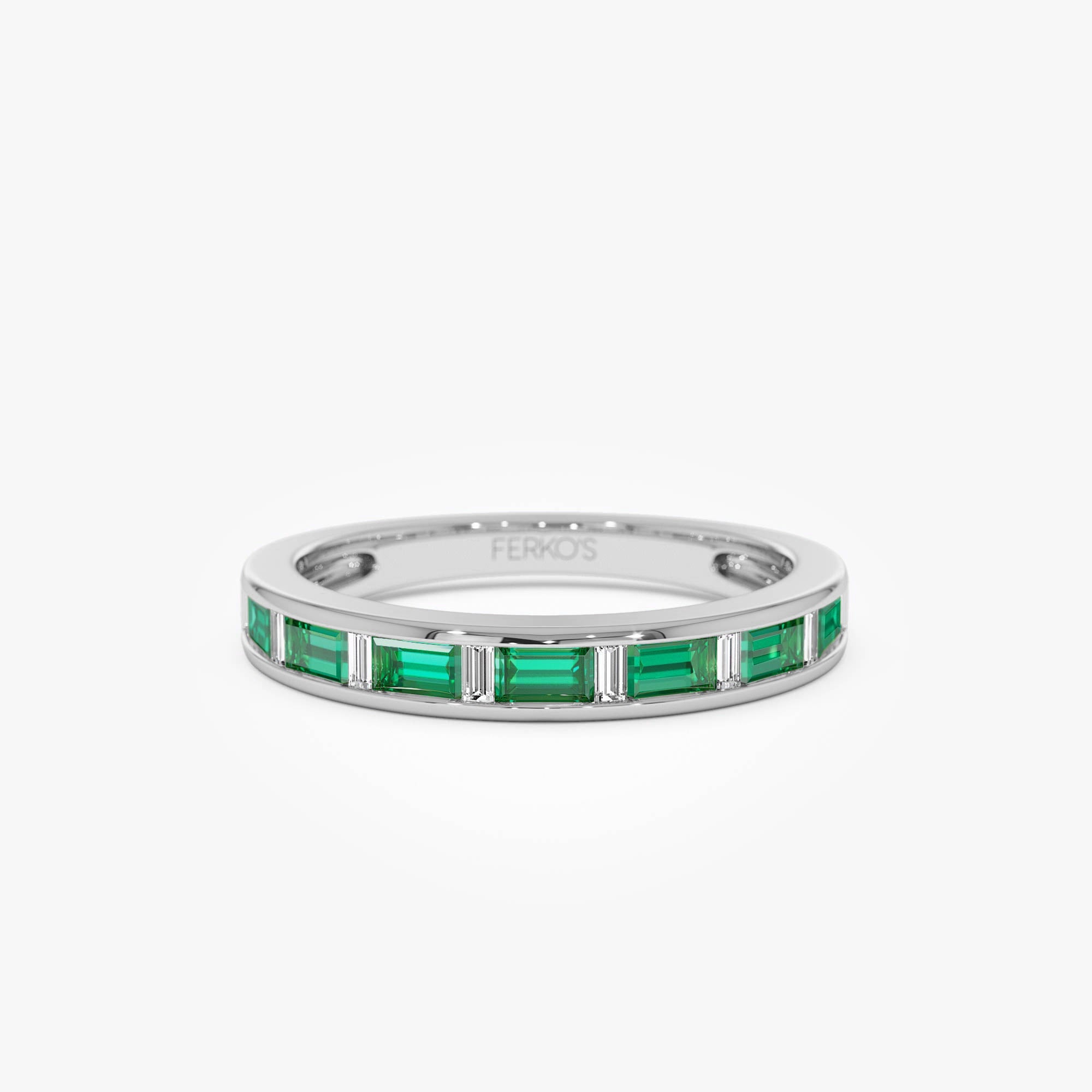 OBFJ0690 - Baguette Diamond & Emerald Ring ring in selectable metal and diamond options - Roselle Jewelry view 8
