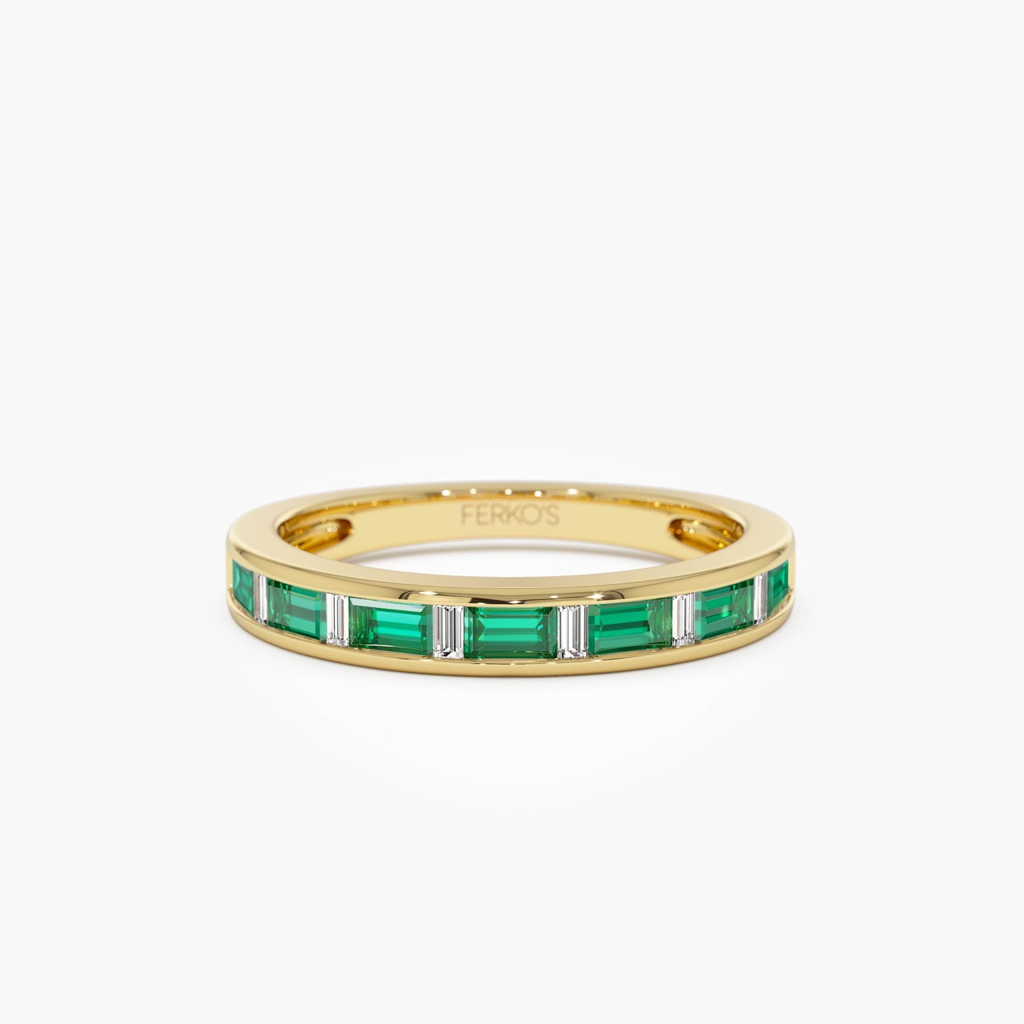 OBFJ0690 - Baguette Diamond & Emerald Ring ring in selectable metal and diamond options - Roselle Jewelry view 1