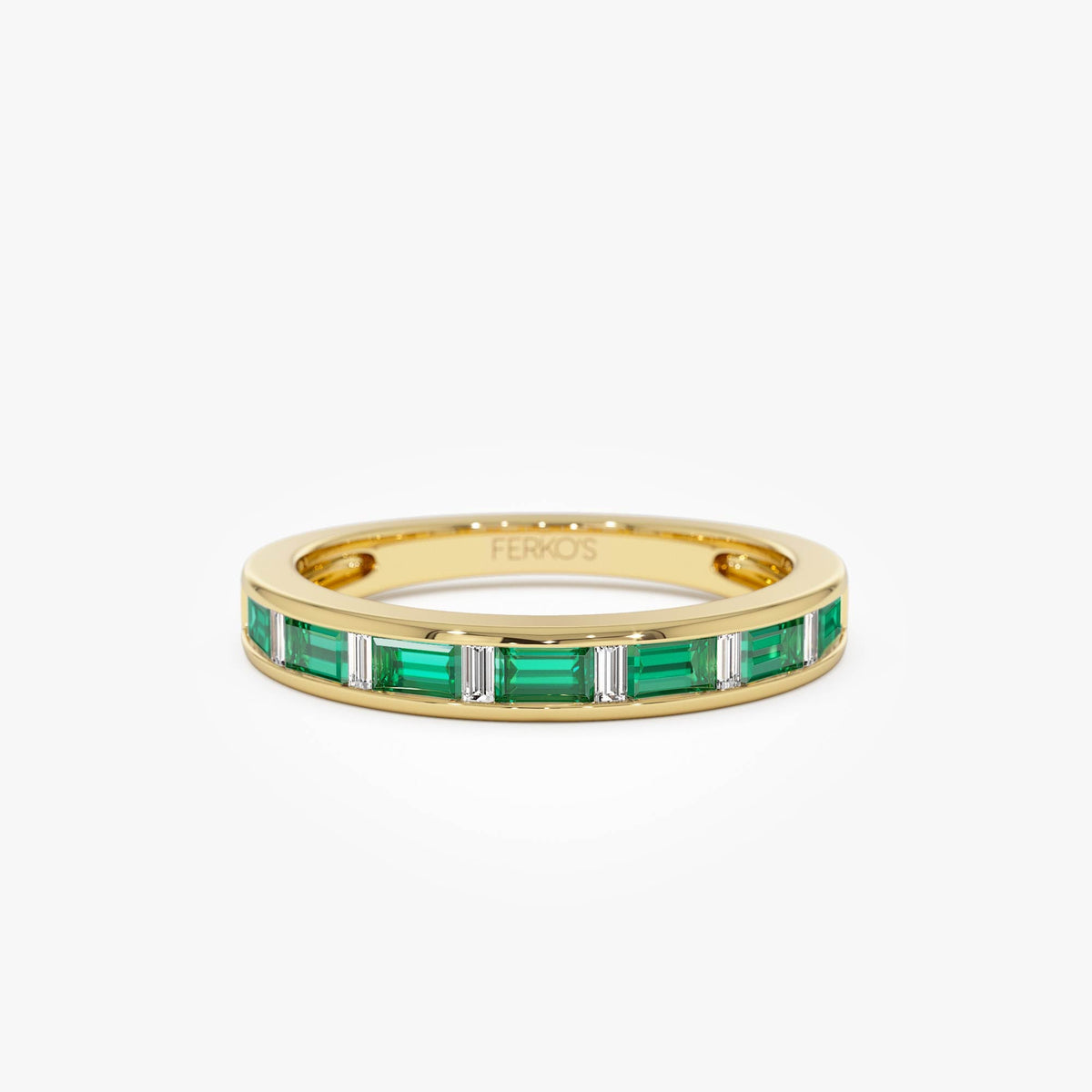 OBFJ0690 - Baguette Diamond & Emerald Ring ring in selectable metal and diamond options - Roselle Jewelry view 1