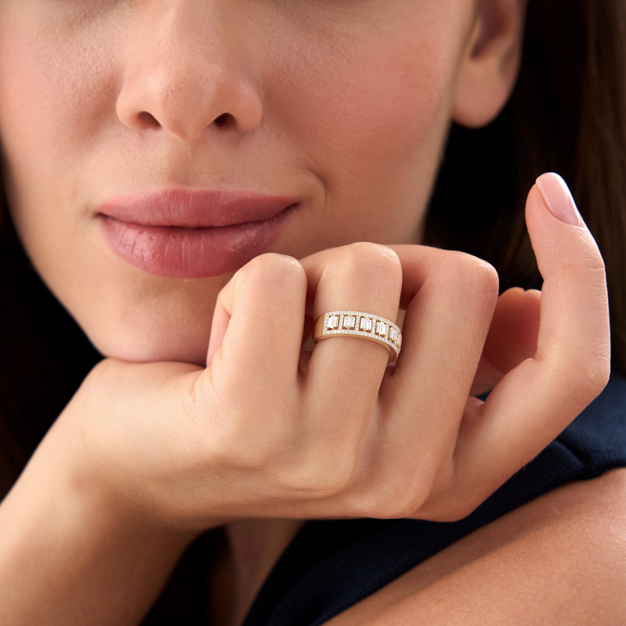 OBFJ0689 - 14k Wide Diamond Baguette Pave Ring 2