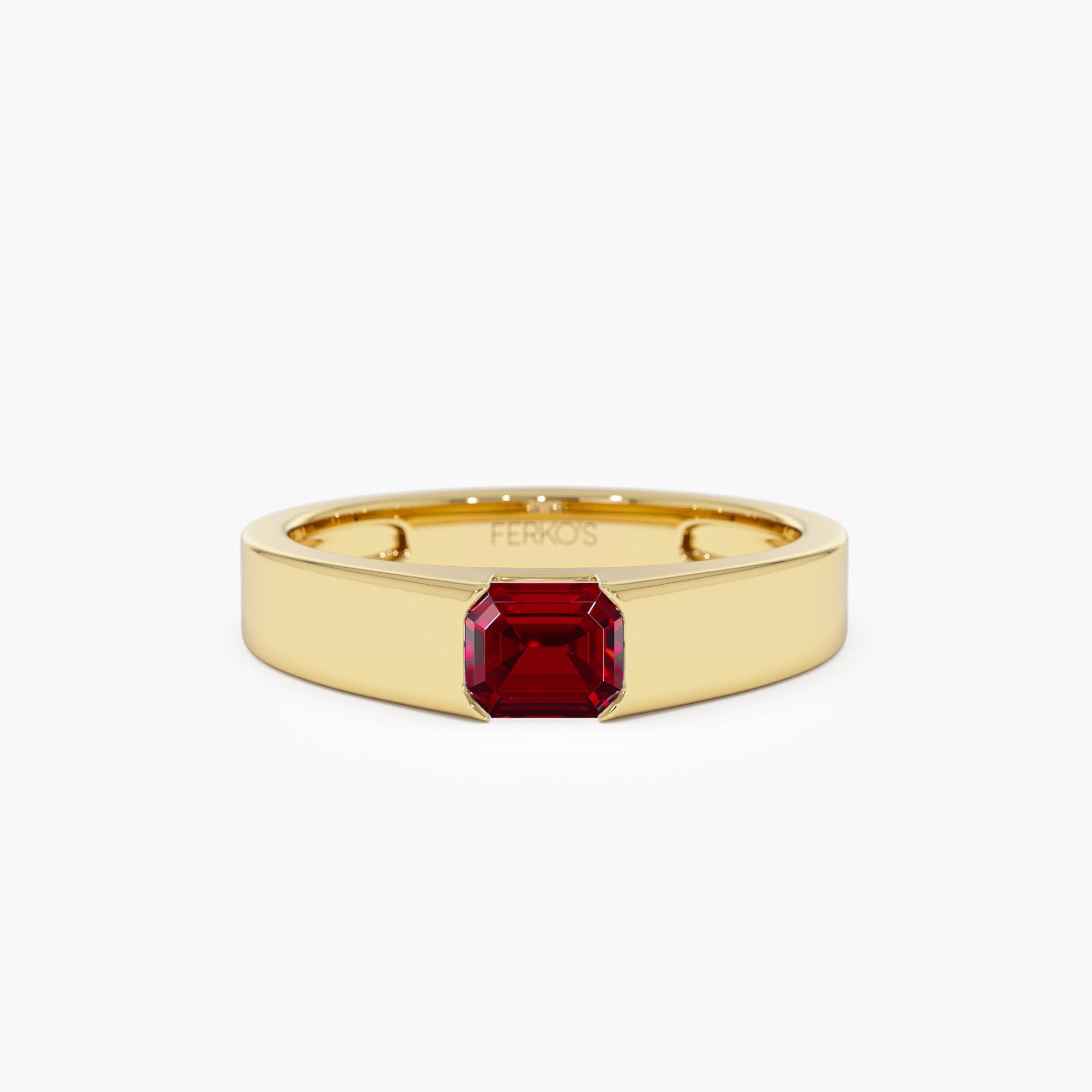 OBFJ0687 - Emerald Cut Ruby Solitaire Ring ring in selectable metal and diamond options - Roselle Jewelry view 1