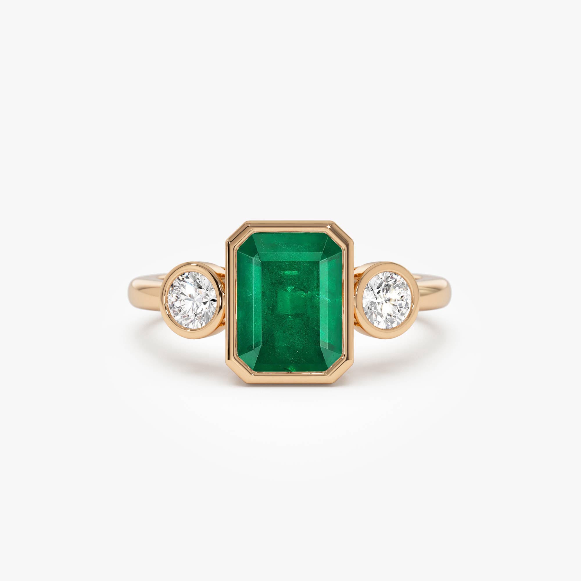 OBFJ0659 - 14k Emerald Bezel Set Three Stone Ring 6