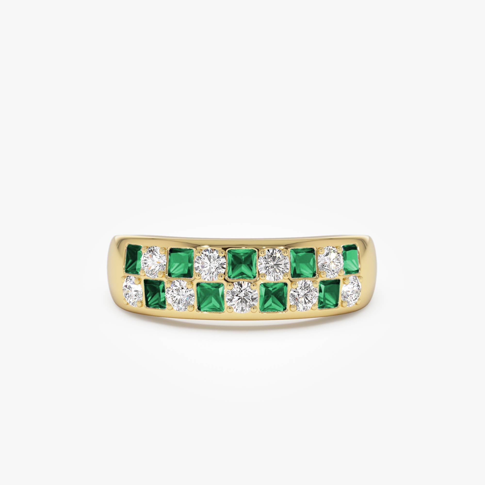 OBFJ0641 - 14K Square Emerald & Diamond Wedding Ring 1