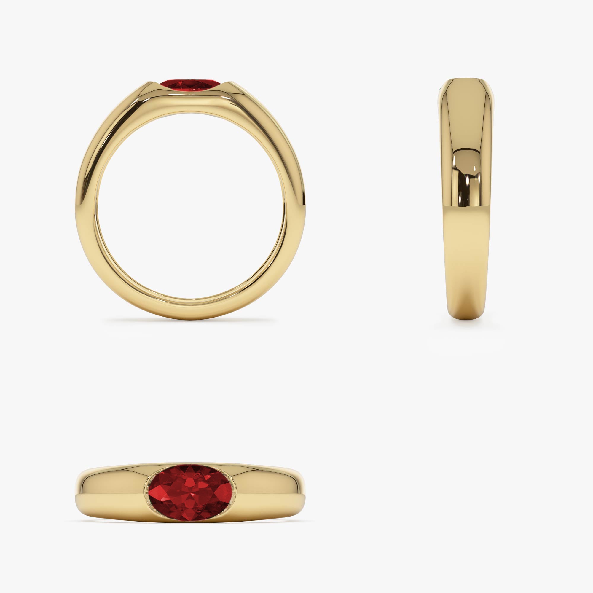 OBFJ0679 - 14k Ruby Oval Burnish Dome Ring 9