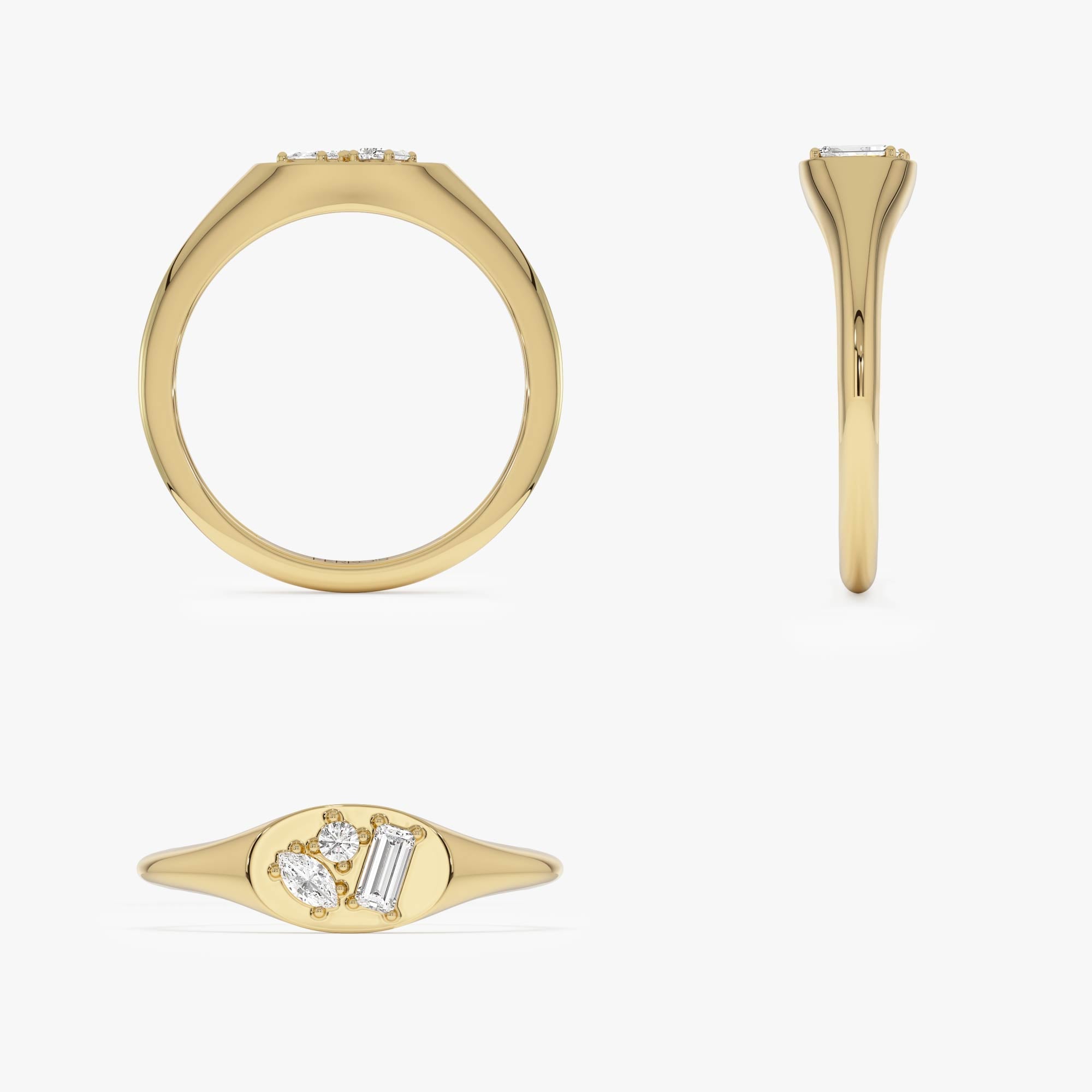 OBFJ0631 - 14k Diamond Signet Ring with Mixed Cuts 7