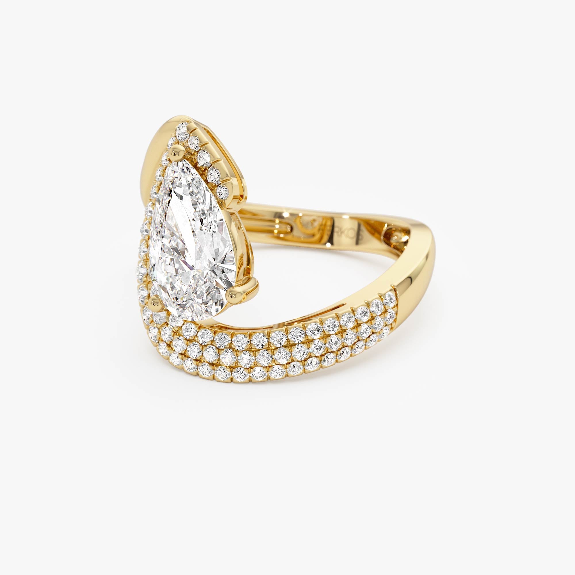 OBFJ0020 - 2.00 Ctw Lab Grown Pear Shaped Triple Row Pave Band Engagement Ring - Chiara - 14k Gold 6