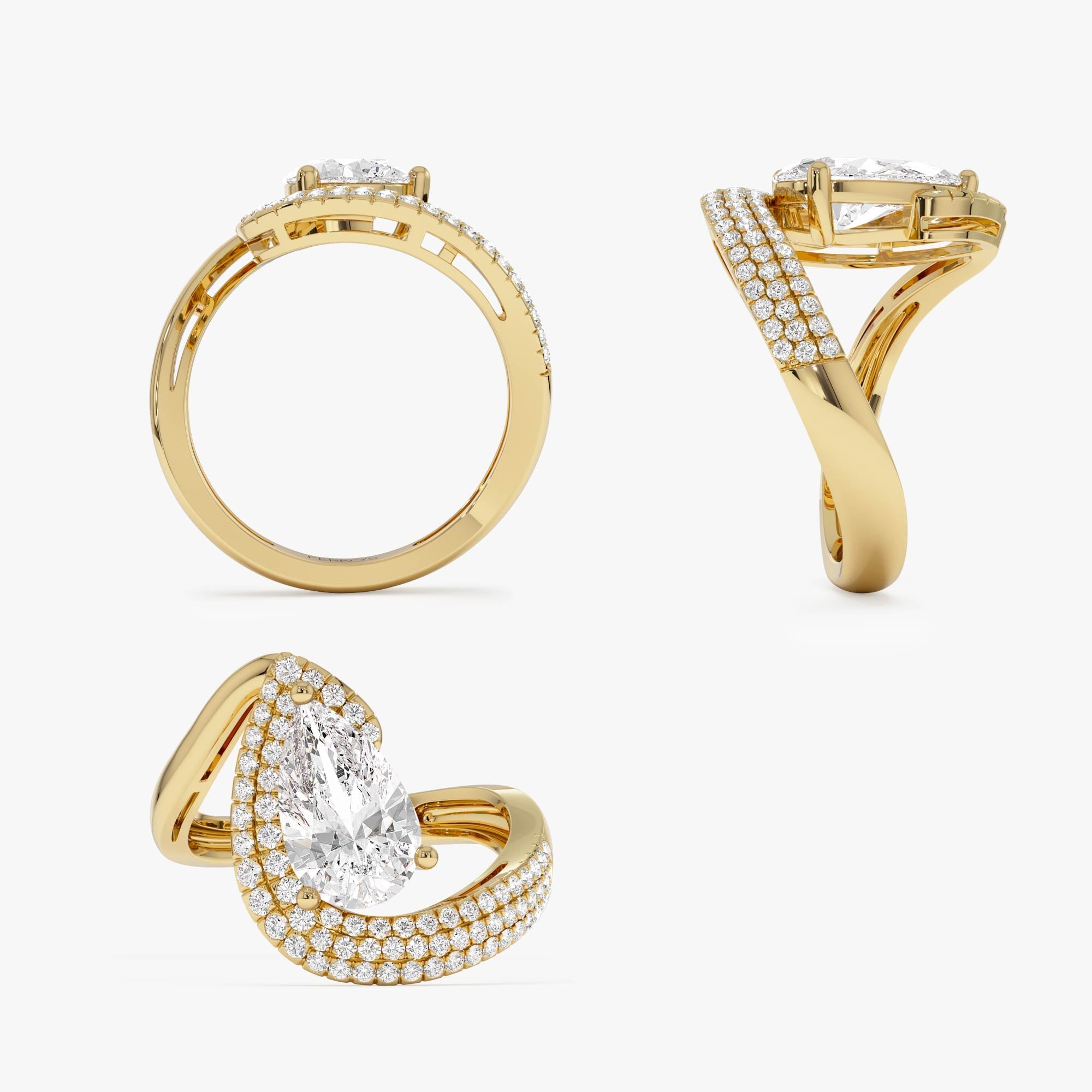 OBFJ0563 - 2.00 Ctw 14k Gold Lab Grown Pear Shaped Triple Row Pave Band Engagement Ring - Chiara 9