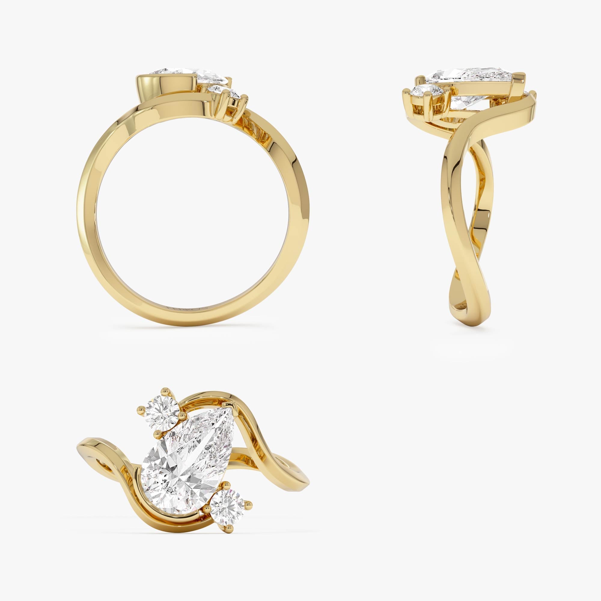 OBFJ0008 - 1.5 Ctw 14k Lab Grown Diamond Pear Shape Bypass Unique Engagement Ring - Irene - 14K Gold 6