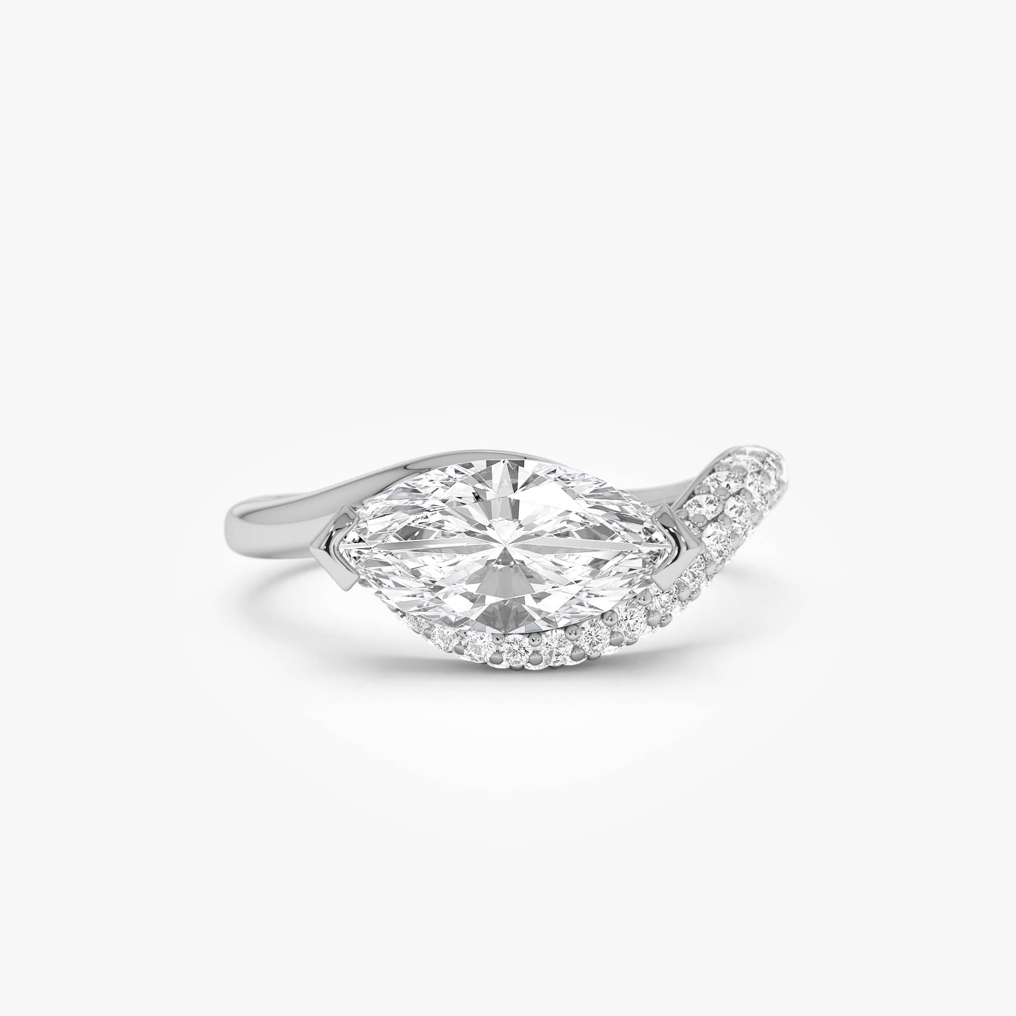 OBFJ0564 - 1.55 Ctw 14k Lab Grown Marqusie Shaped Curved Pavé Band Enagement Ring - Livia 9