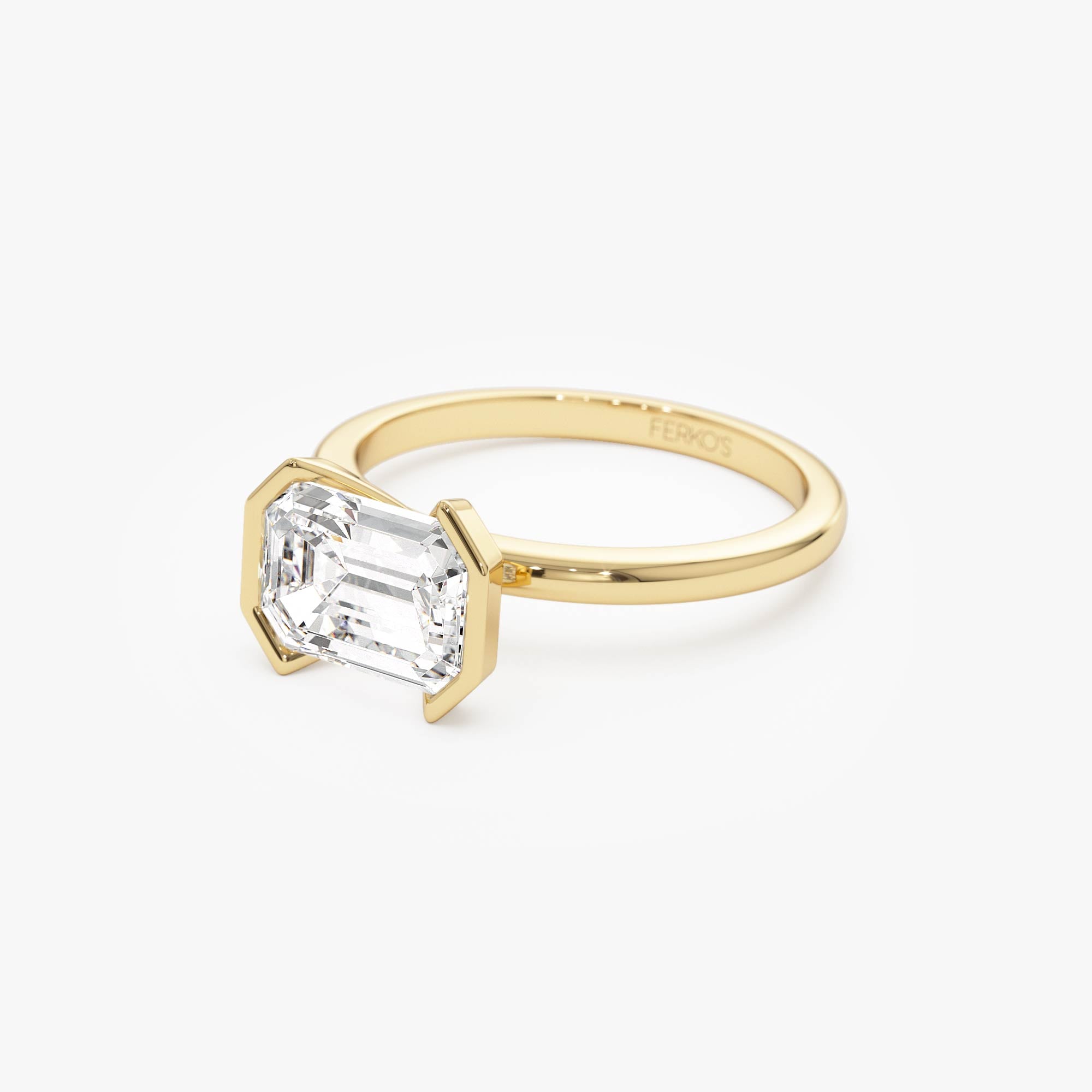 OBFJ0704 - 2.00 ctw 14K Half Bezel East-West Emerald Cut Lab Grown Engagement Ring - Amelia 7