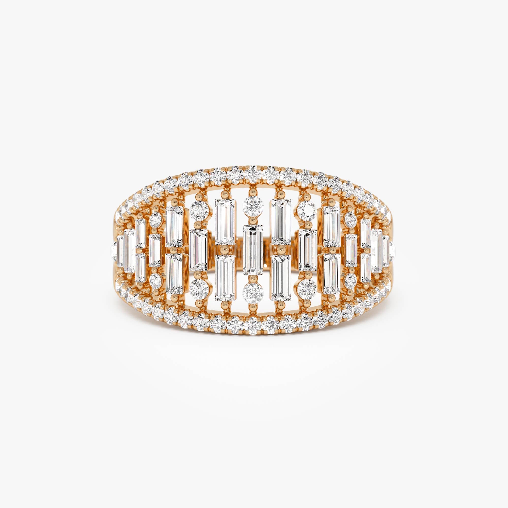 OBFJ0626 - Multi Row Baguette Diamond Statement Ring ring in selectable metal and diamond options - Roselle Jewelry view 6
