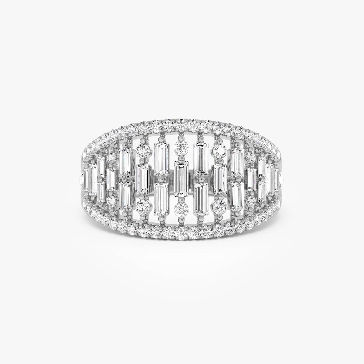 OBFJ0626 - Multi Row Baguette Diamond Statement Ring ring in selectable metal and diamond options - Roselle Jewelry view 7