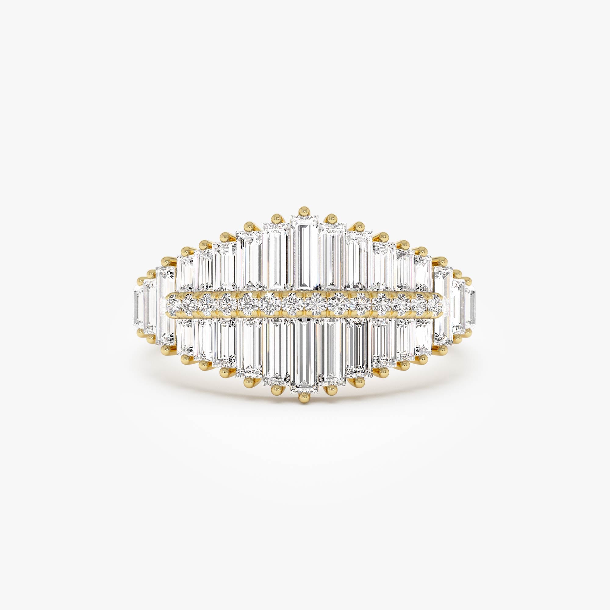 OBFJ0625 - 14k Tiered Baguette Diamond Statement Cocktail Ring 1