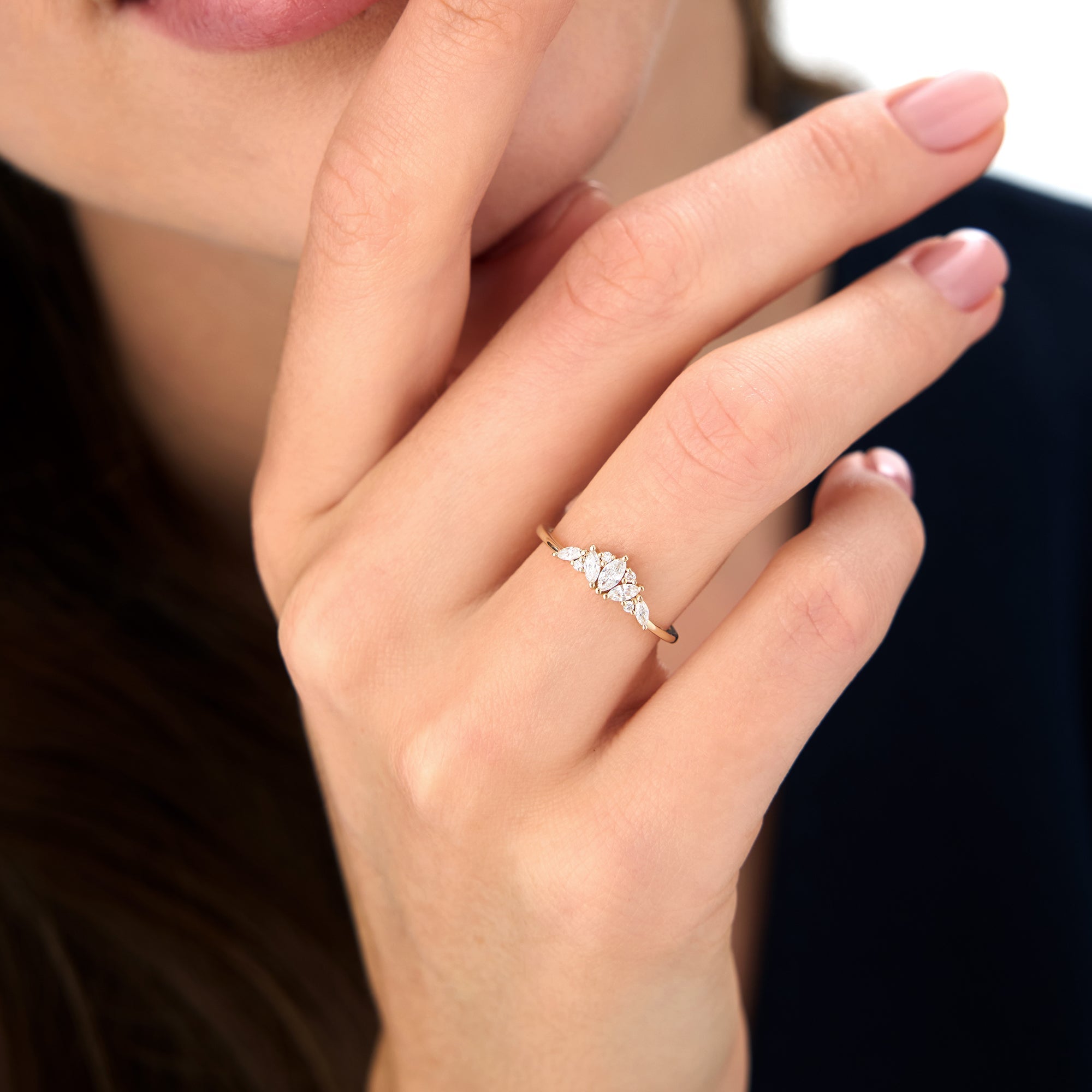 OBFJ0506 - 14K Dainty Marquise Diamond Stacking Ring 3