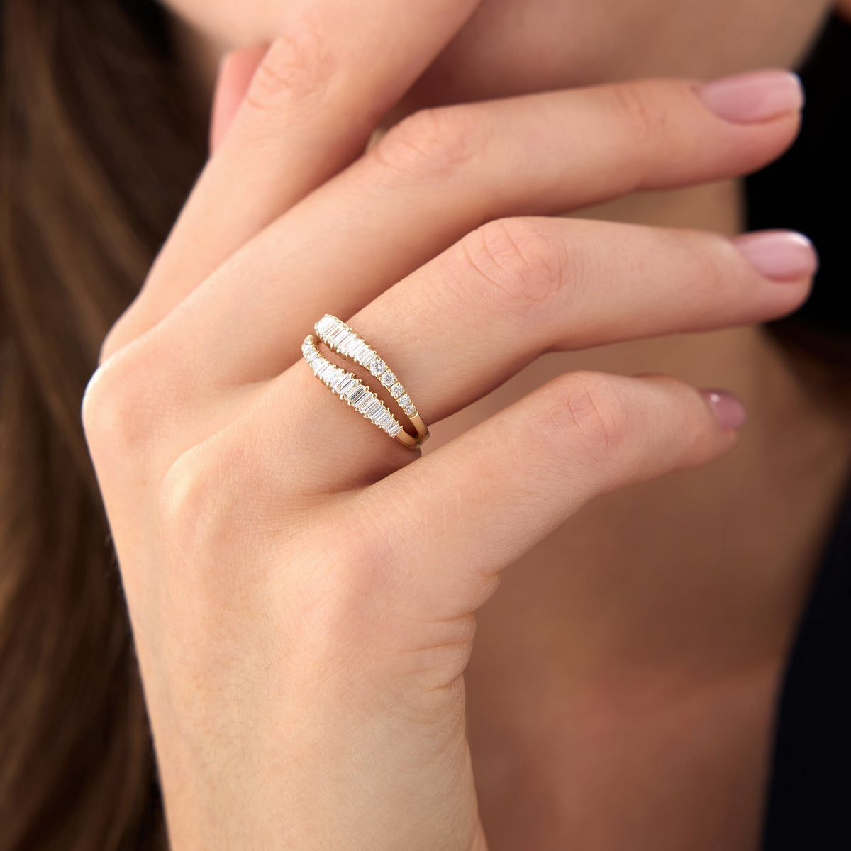 OBFJ0018 - Double Row Baguette Diamond Statement Ring ring in selectable metal and diamond options - Roselle Jewelry view 2