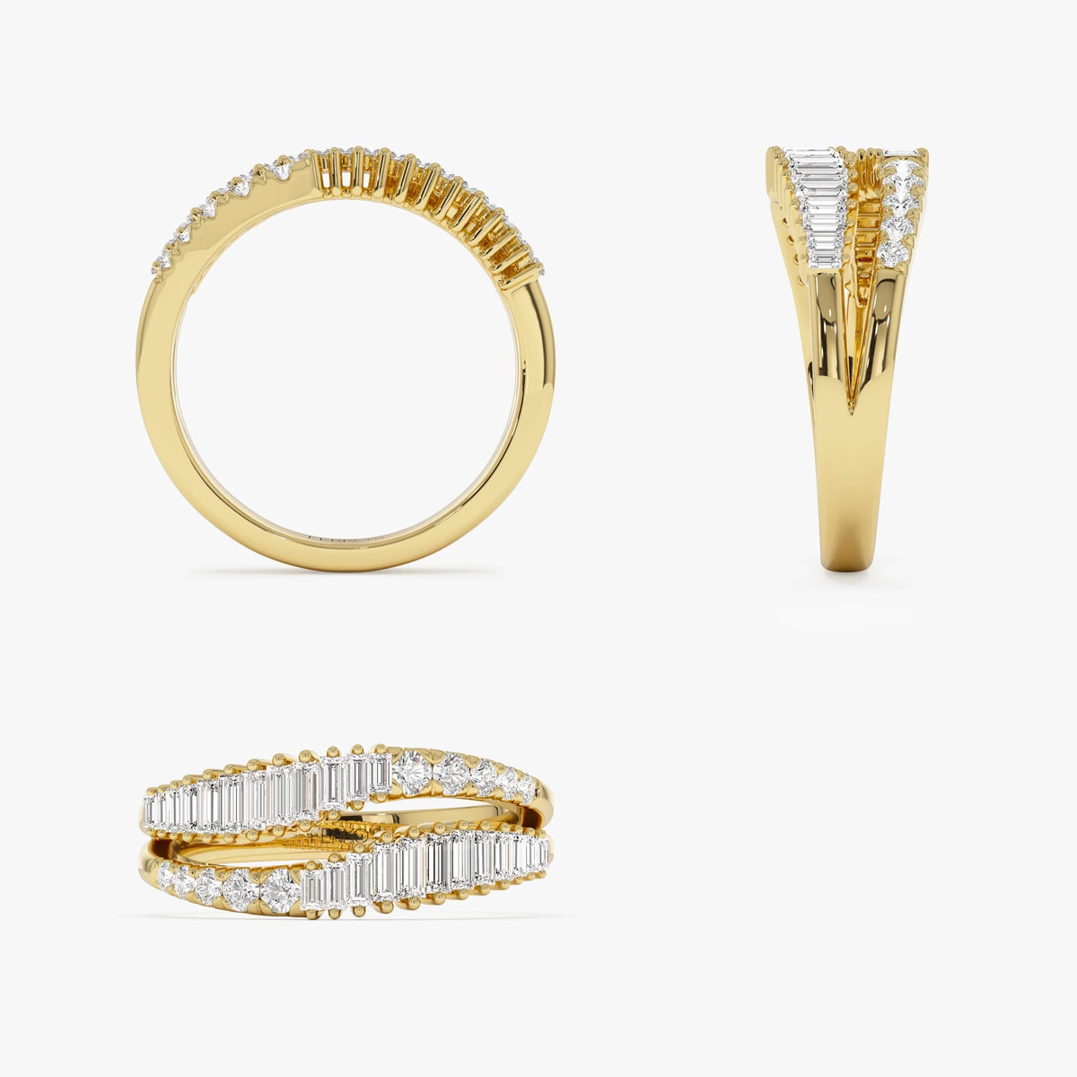 OBFJ0018 - Double Row Baguette Diamond Statement Ring ring in selectable metal and diamond options - Roselle Jewelry view 7