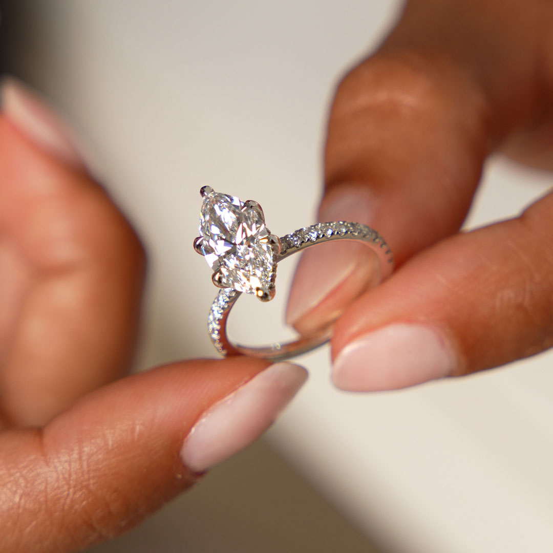 OBFJ0611 - 2.50 Ctw 14k Marquise Shaped Lab Grown Diamond Pavé Setting with Hidden Halo - Serene 2
