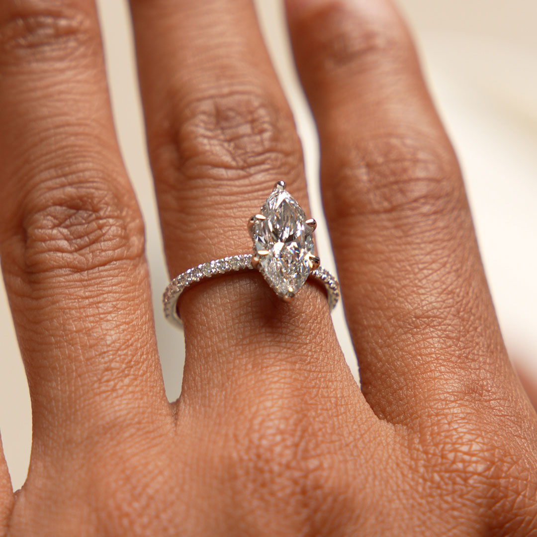 OBFJ0611 - 2.50 Ctw 14k Marquise Shaped Lab Grown Diamond Pavé Setting with Hidden Halo - Serene 3