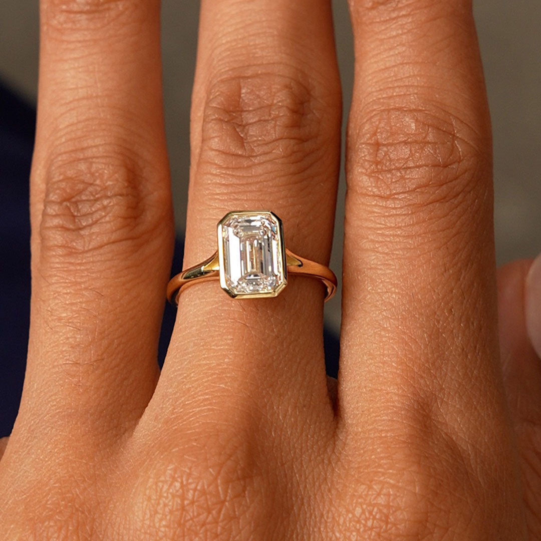 OBFJ0610 - 2.00 Ctw 14k Emerald Cut Lab Grown Diamond Ring Bezel Solitaire Setting - Novara 5