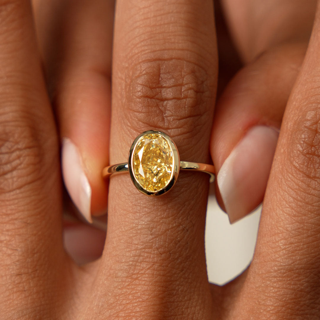 OBFJ0420 - 2.00 Ctw 14k Fancy Yellow Oval Lab Grown Diamond Engagement Ring - Marivine 3