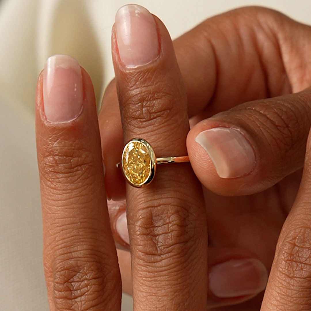 OBFJ0420 - 2.00 Ctw 14k Fancy Yellow Oval Lab Grown Diamond Engagement Ring - Marivine 4