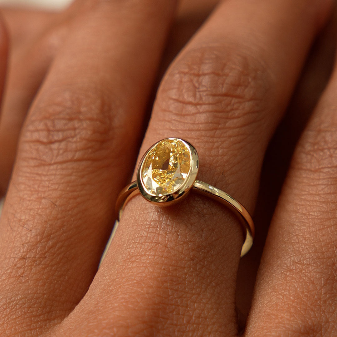 OBFJ0420 - 2.00 Ctw 14k Fancy Yellow Oval Lab Grown Diamond Engagement Ring - Marivine 5