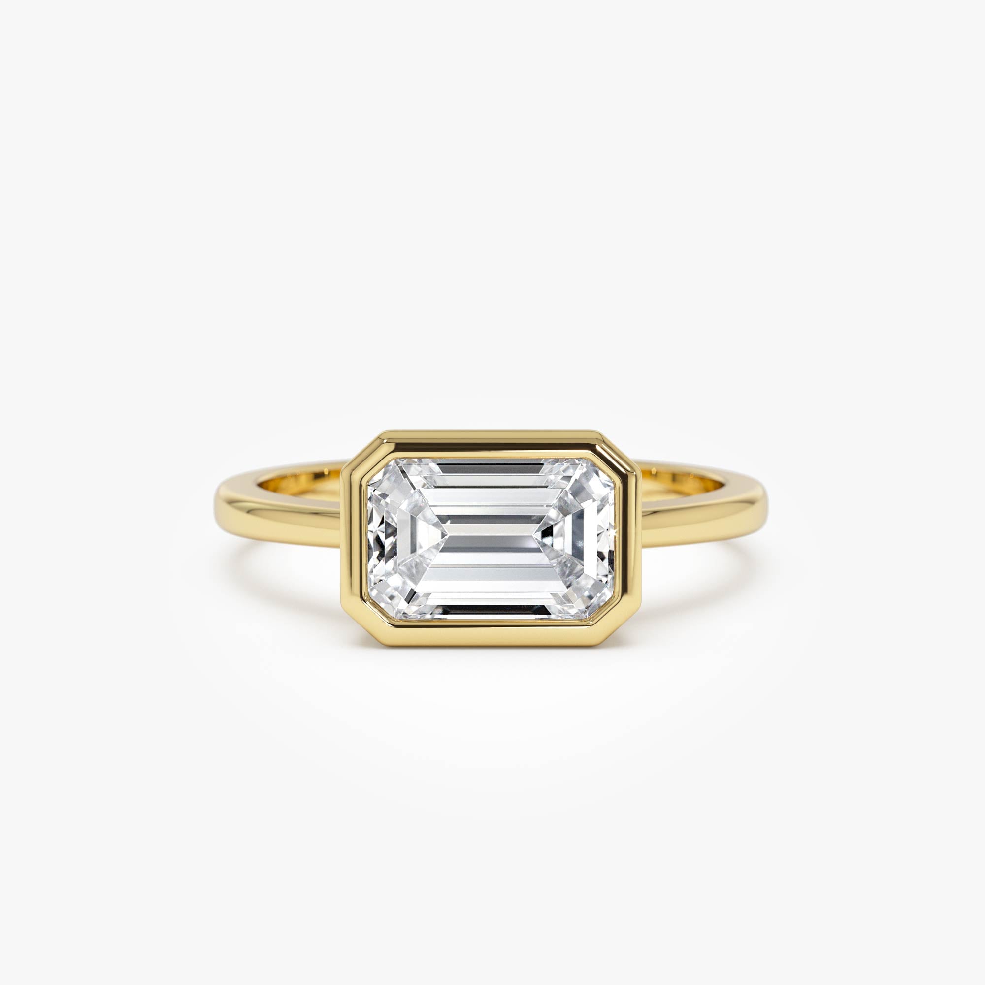 OBFJ0592 - 1.50 Ctw East West Emerald Cut Lab Grown Bezel Setting Modern Engagement Ring - Dahlia 1