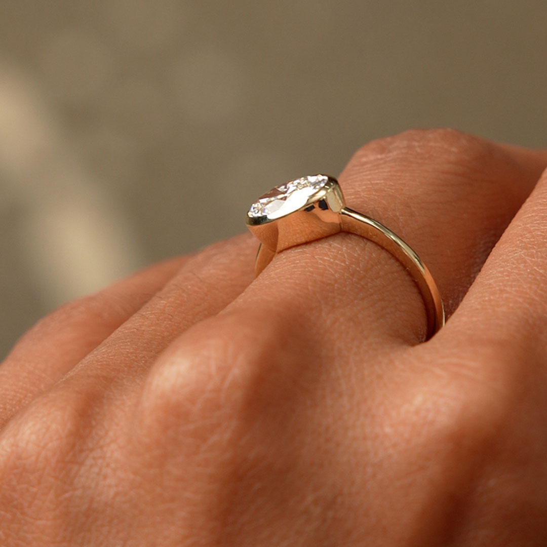 OBFJ0590 - 1.50 Ctw East West Oval Shaped Lab Grown Bezel Setting Modern Engagement Ring, Lenora 4