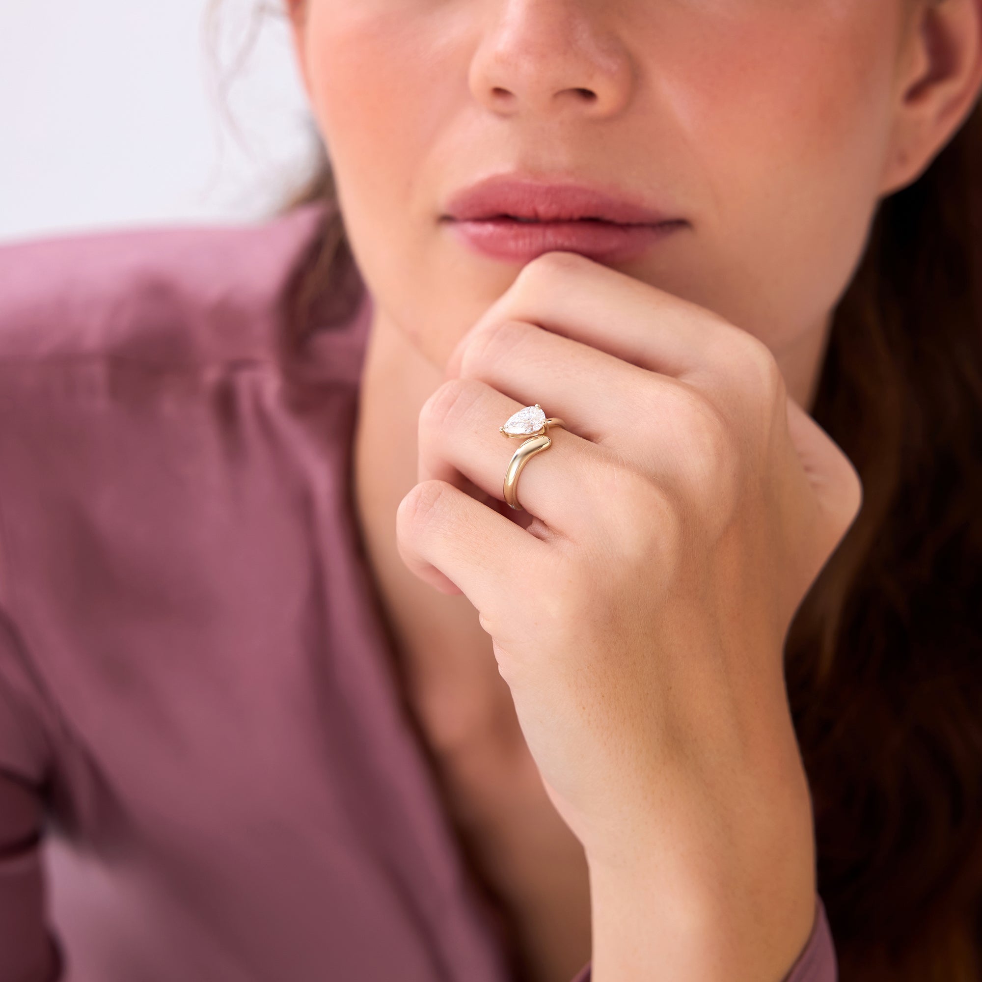 OBFJ0549 - 1.00 Ctw 14k Pear Shaped Lab Grown Diamond Ring with Contemporary Twist Band - Elsa 2