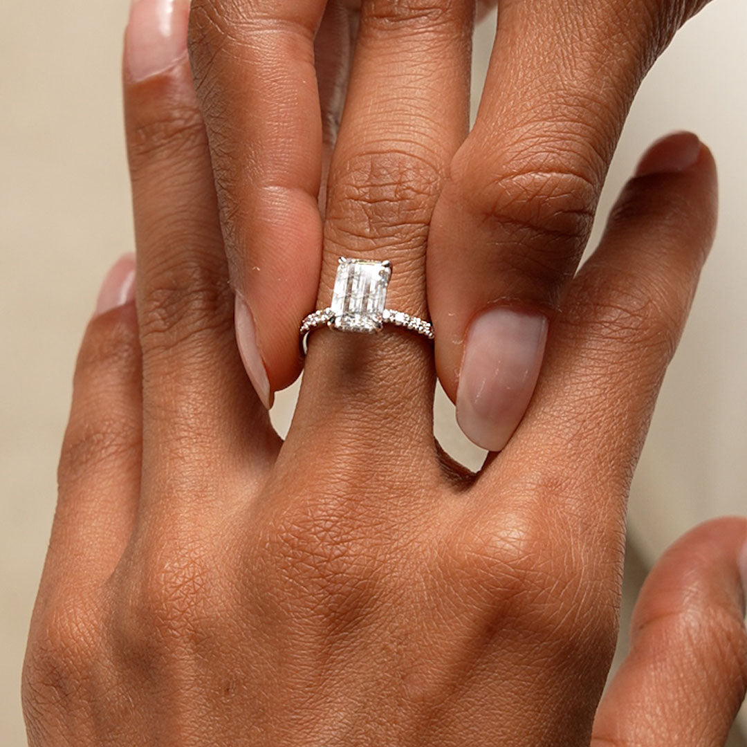OBFJ0580 - 2.00 Ctw 14k Radiant Cut Lab Grown Diamond Pavé Band Ring with Hidden Halo – Delara 7