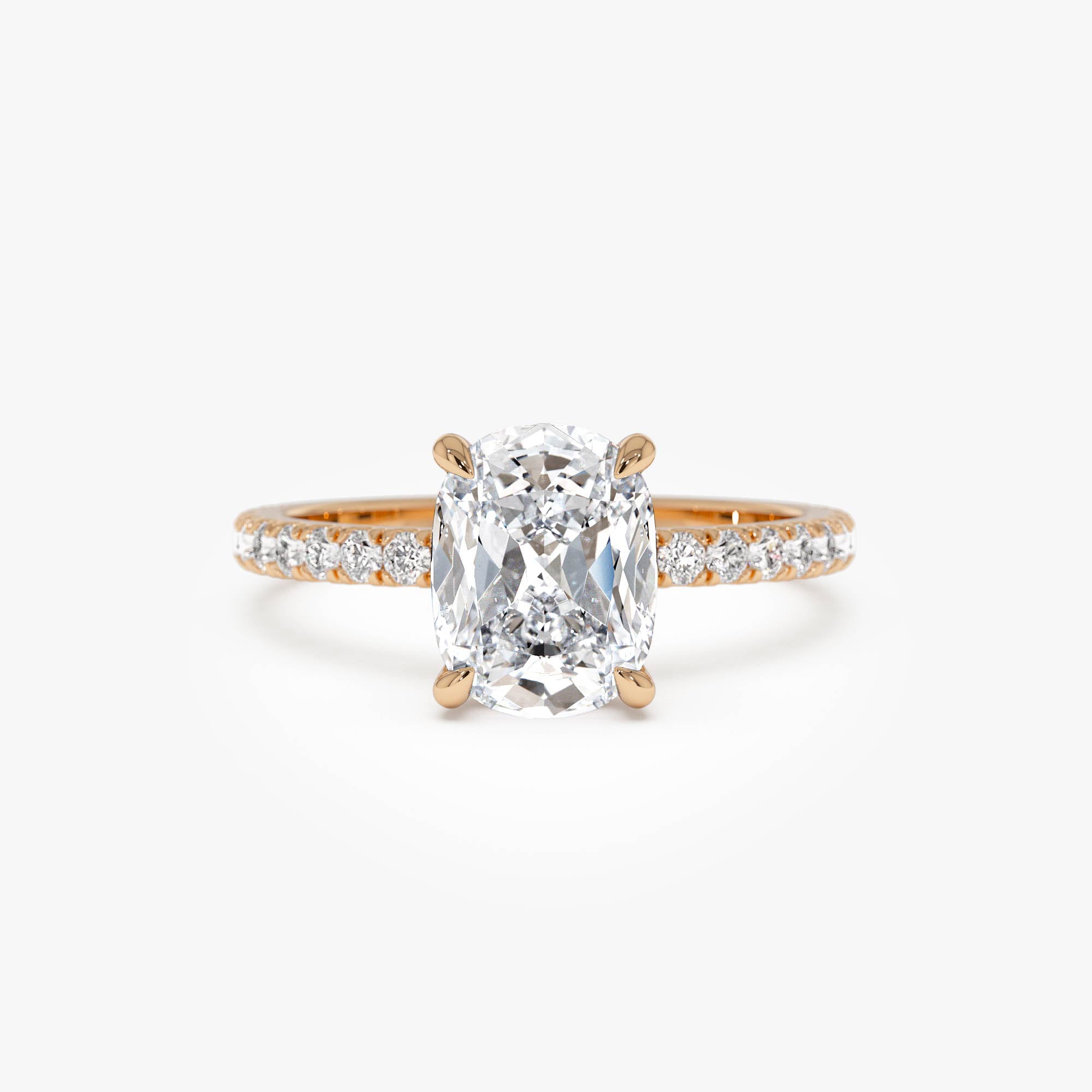 OBFJ0581 - 2.00 Ctw 14k Cushion Cut Lab Grown Diamond Pavé Band Ring with Hidden Halo – Renée 8