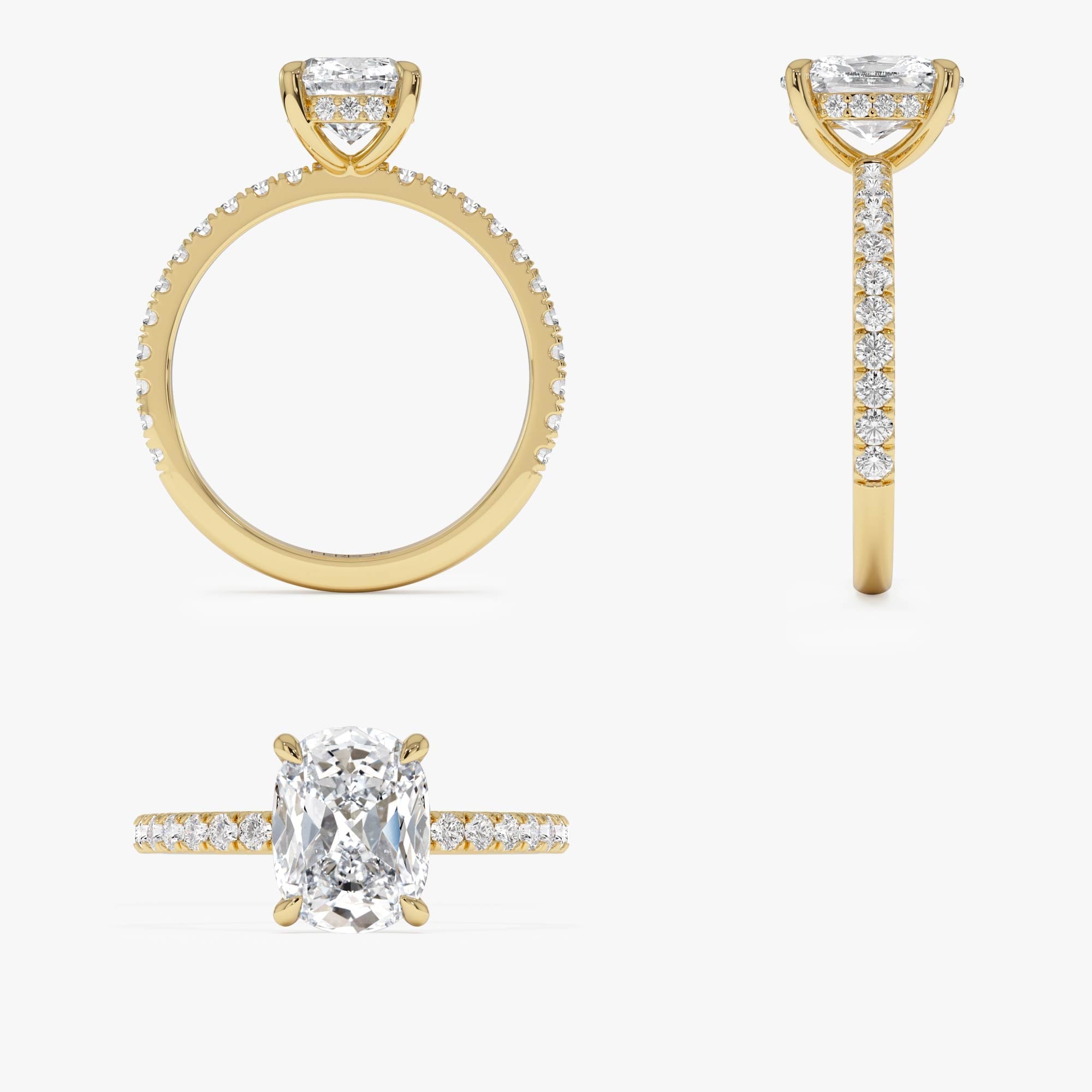 OBFJ0581 - 2.00 Ctw 14k Cushion Cut Lab Grown Diamond Pavé Band Ring with Hidden Halo – Renée 10