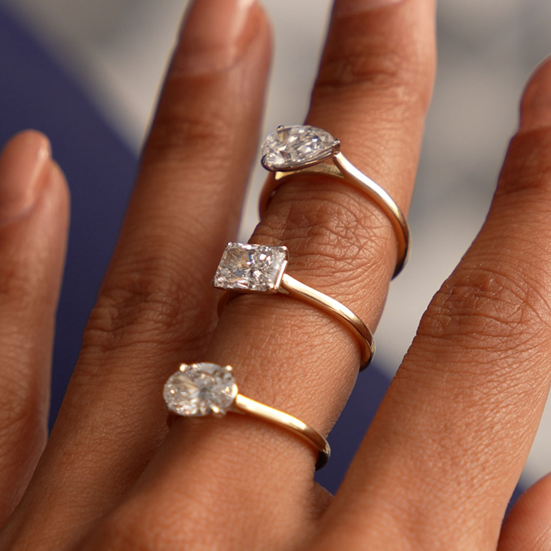OBFJ0417 - 1 CTW 14k Radiant Cut Lab Grown Radiant Shaped East-West Set Diamond Ring - Alba 5