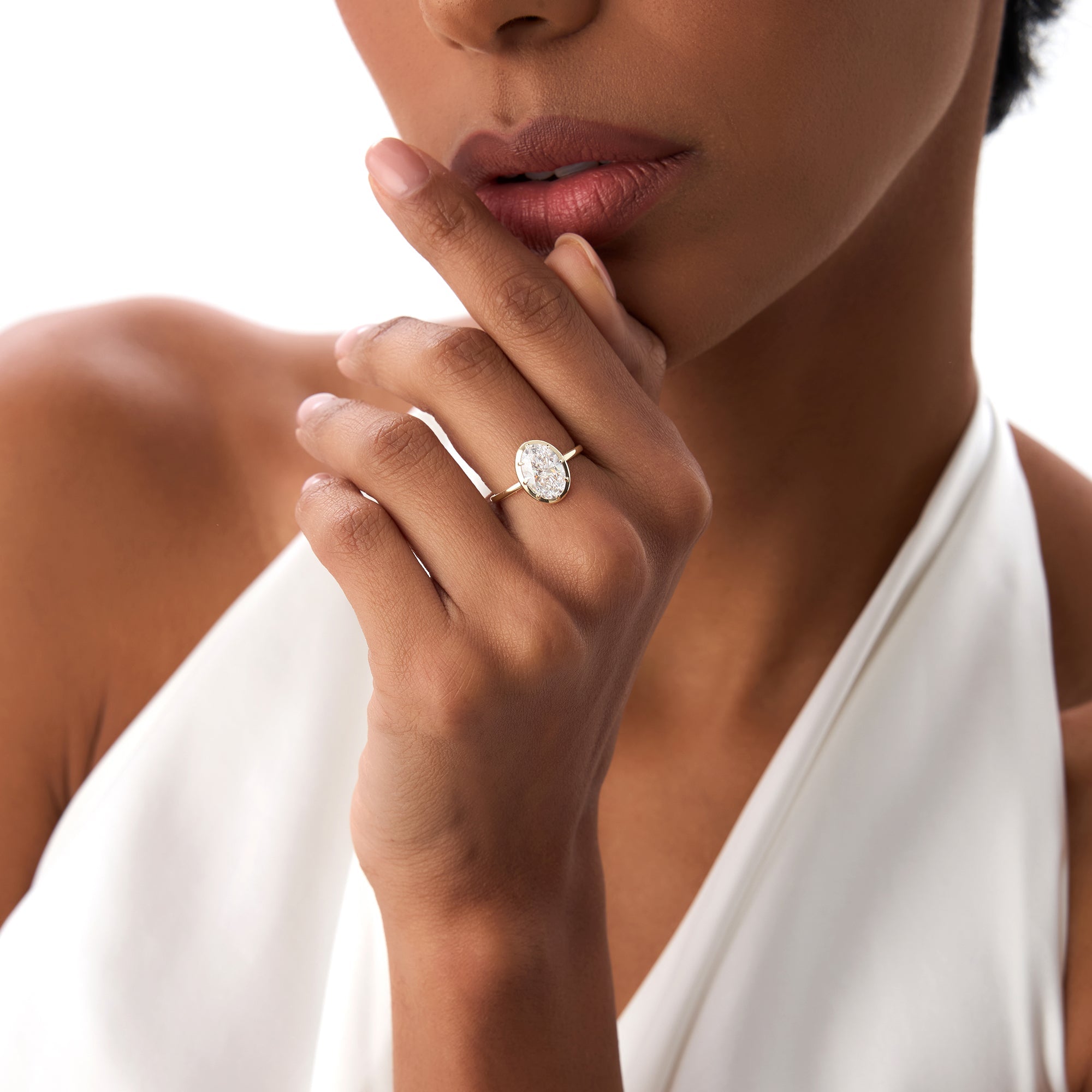 OBFJ0389 - 2.00 Ctw Oval Shape Lab Grown Diamond Claw Prong Engagement Ring - Leta ring in selectable metal and diamond options - Roselle Jewelry view 2