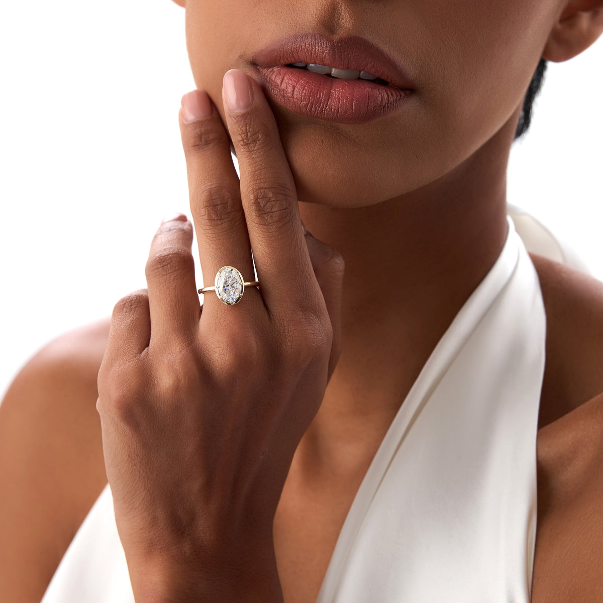 OBFJ0389 - 2.00 Ctw Oval Shape Lab Grown Diamond Claw Prong Engagement Ring - Leta ring in selectable metal and diamond options - Roselle Jewelry view 3